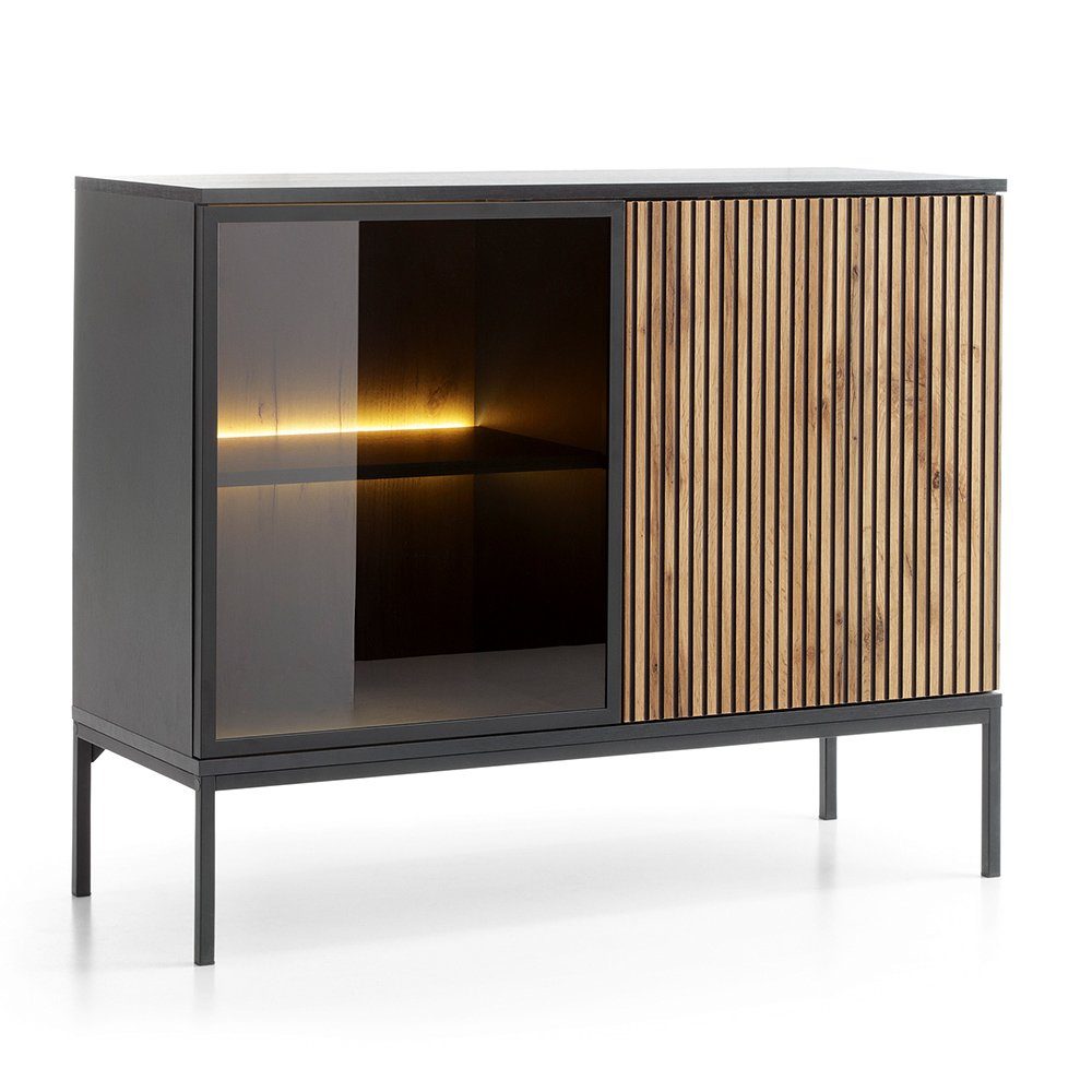 Lomadox Kommode SIBARI-160, Kommode in schwarz mit Wotan Eiche Nb., grifflos B/H/T 104/83/39 cm