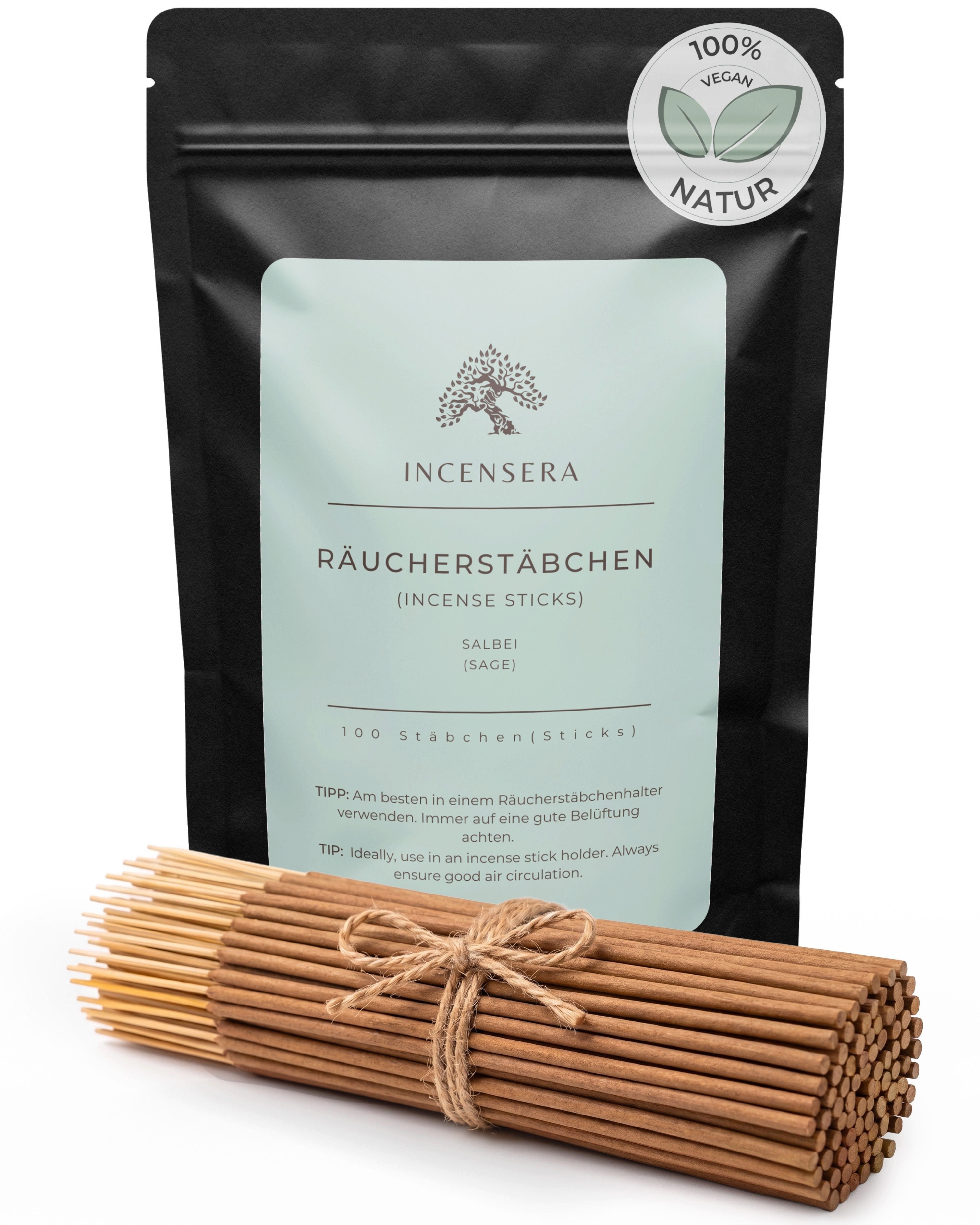 Incensera Räucherstäbchen Räucherstäbchen Salbei, 100 Stück aus weißem Salbei, Räucherwerk (100-St)