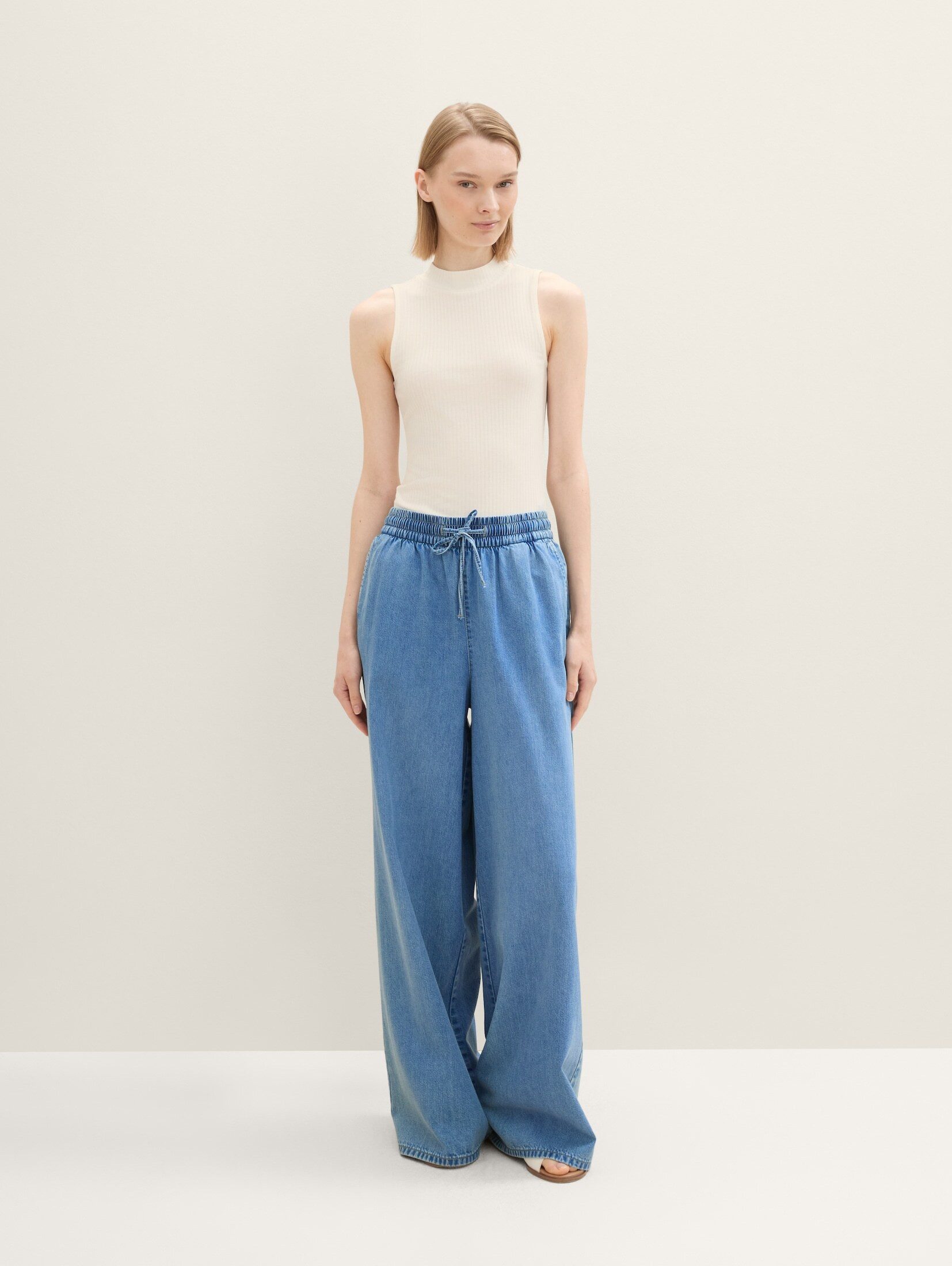 TOM TAILOR Denim Trägertop T-Shirt Ripp Top mit Stehkragen