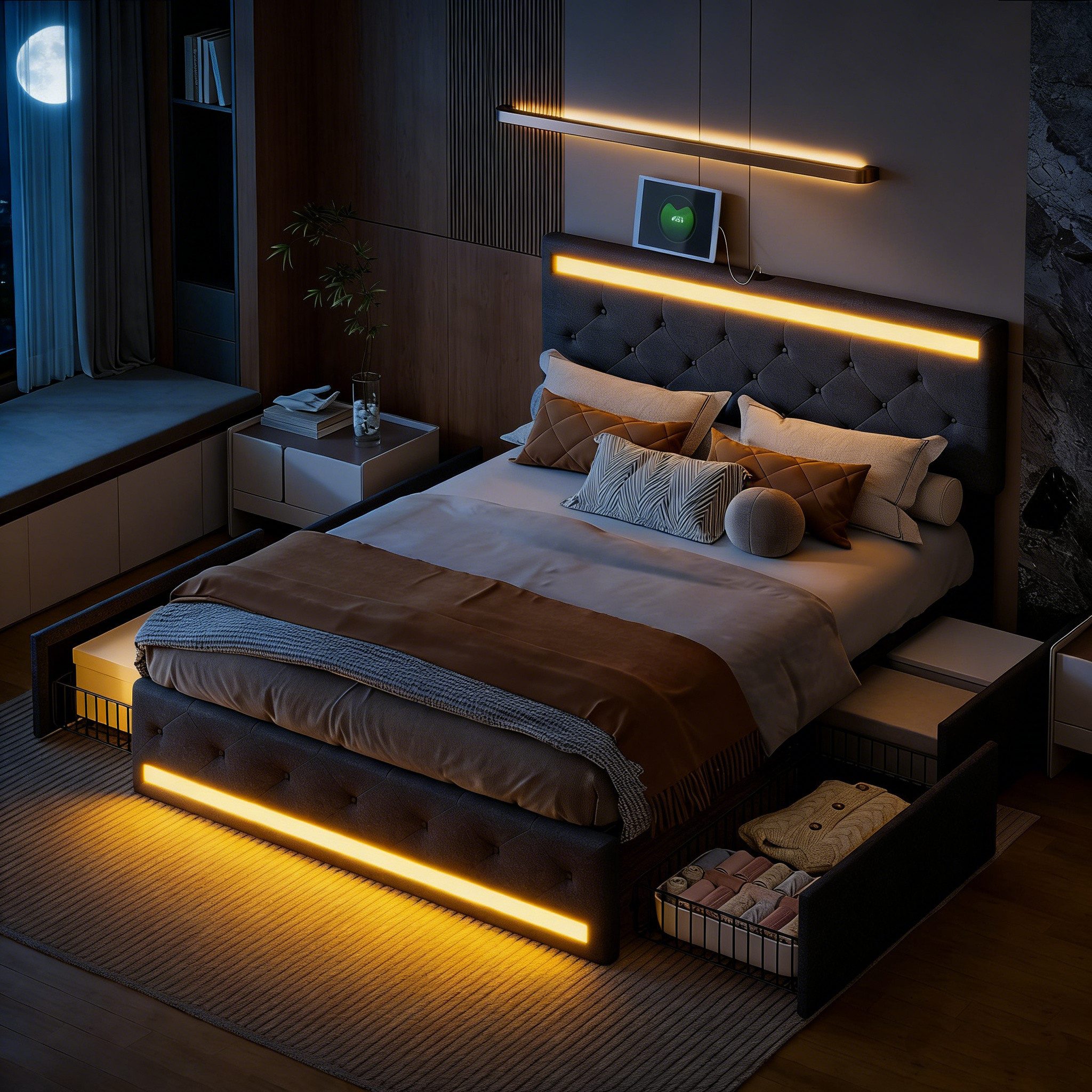 PXloue Polsterbett Stauraumbett Doppelbett (muttertagsgeschenk), mit LED-Be günstig online kaufen