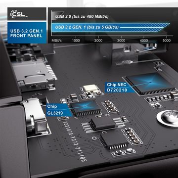 CSL USB-Adapter, 55 cm, USB 3.2 Gen.1 Front Panel aus Metall, Cardreader, Speicherkartenleser