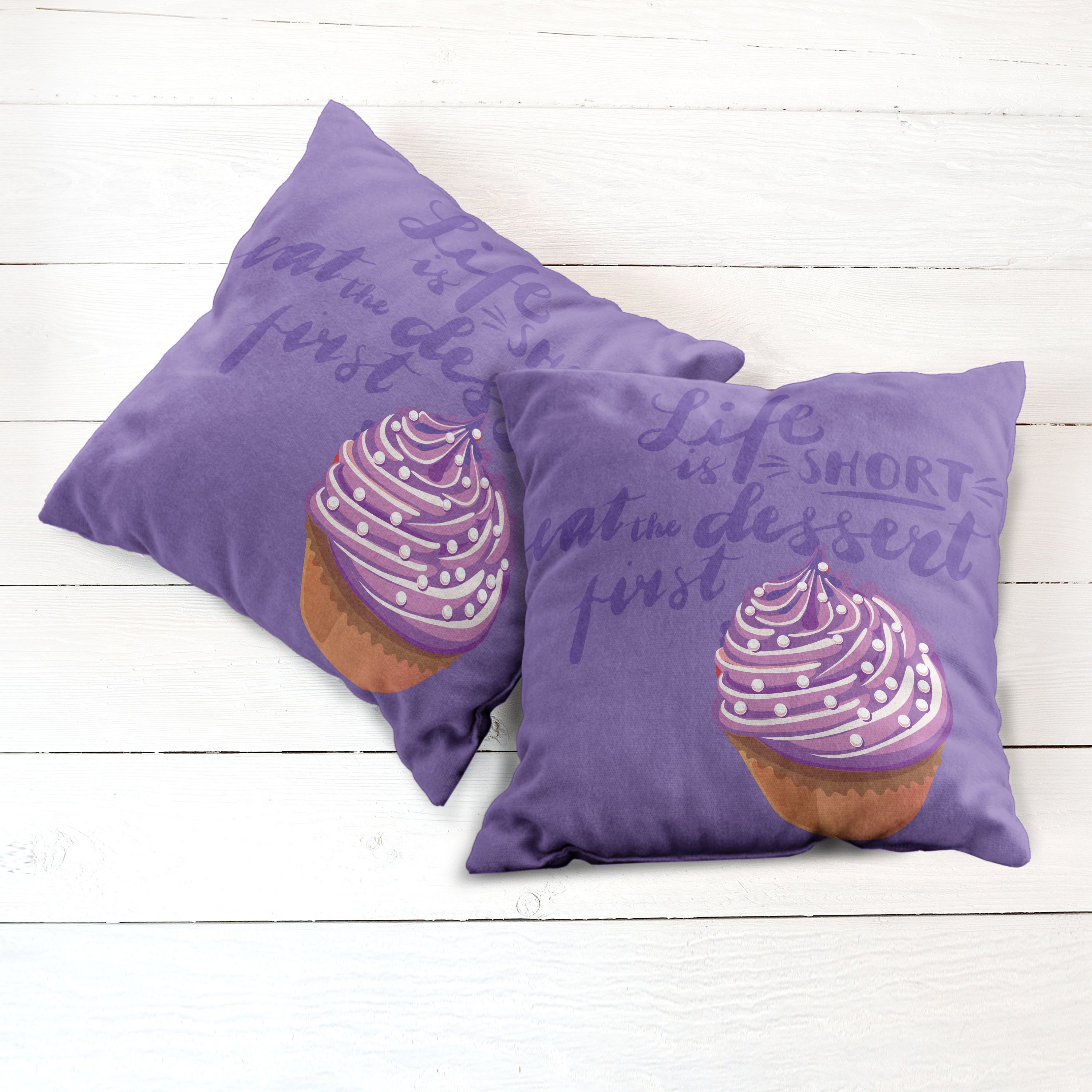 Digitaldruck, Essen Dessert Vibrant Stück), Zitat (2 Modern Kissenbezüge Doppelseitiger Abakuhaus Cupcake Accent