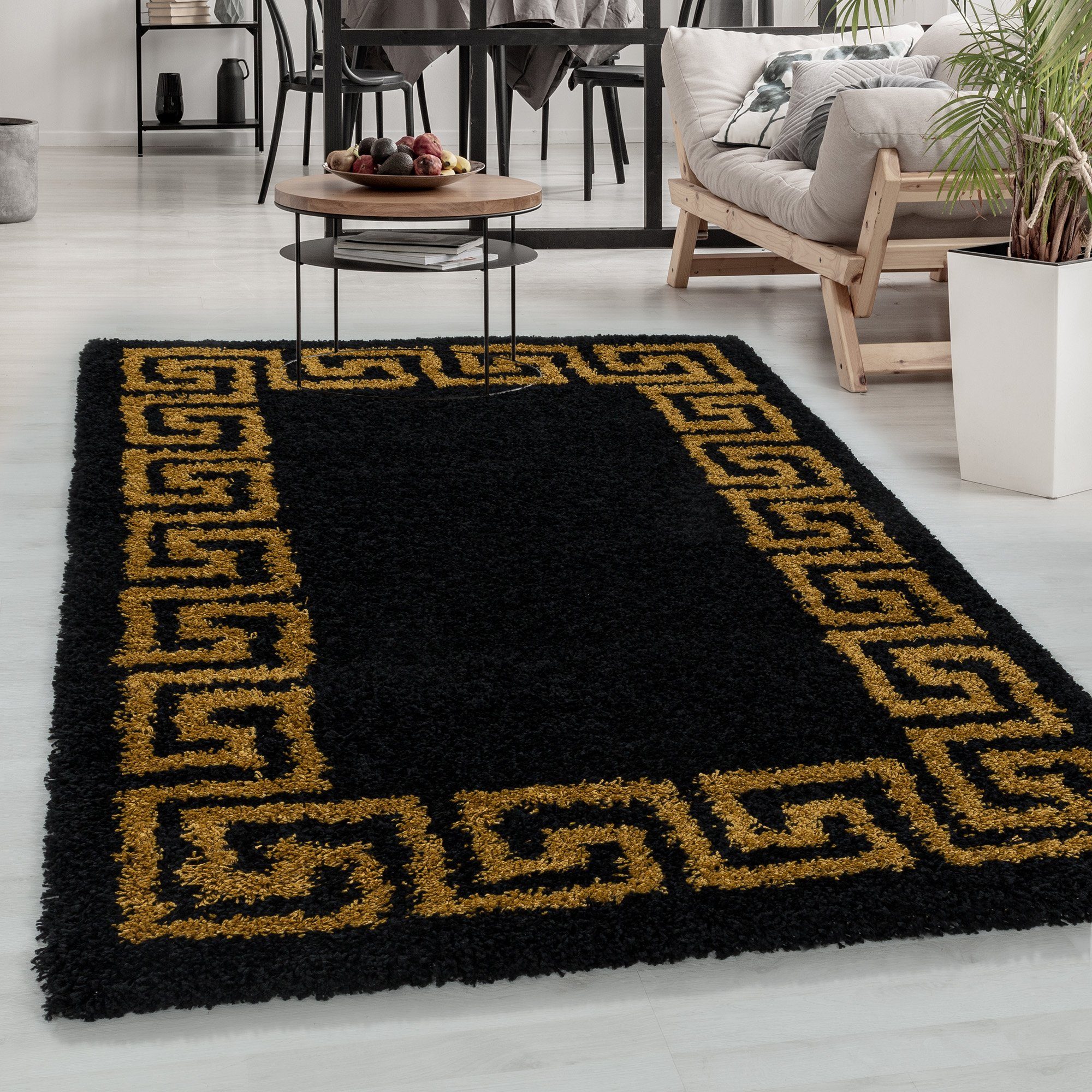 Mäander-Design 30 Teppich verschidene Läufer, Mäander-Design, größen Wohnzimmer Hochflor-Teppich und Goldfarbe farben Carpetsale24, mm, Höhe: