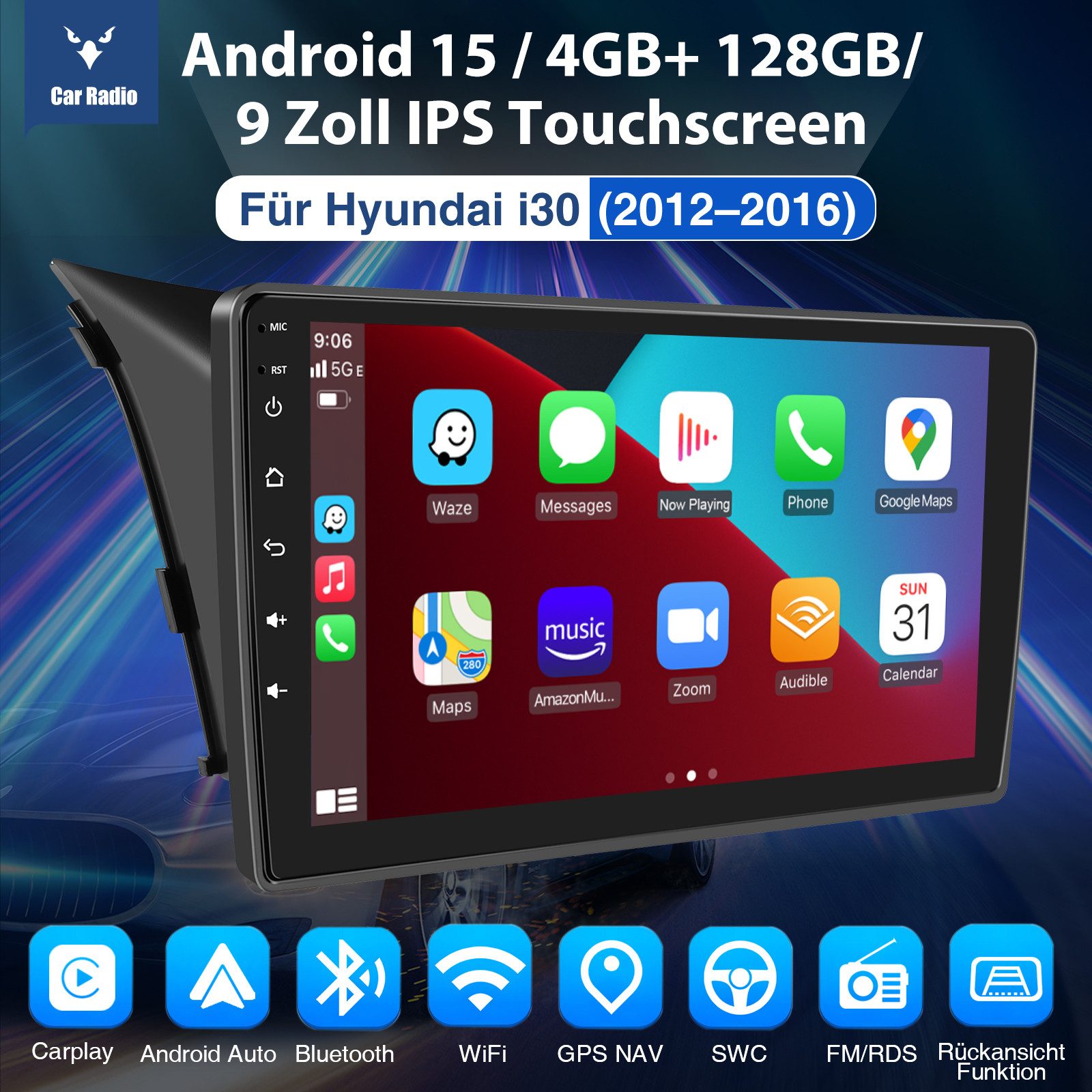 ESSGOO 64/128G Android 15 Für Hyundai i30 2012-2016 Carplay GPS Navi WIFI DAB Autoradio (RDS, 4+64GB(optional), FM, DAB+ (optional), ASP, Wireless Apple Carplay & Android Auto,2 DIN,WiFi)