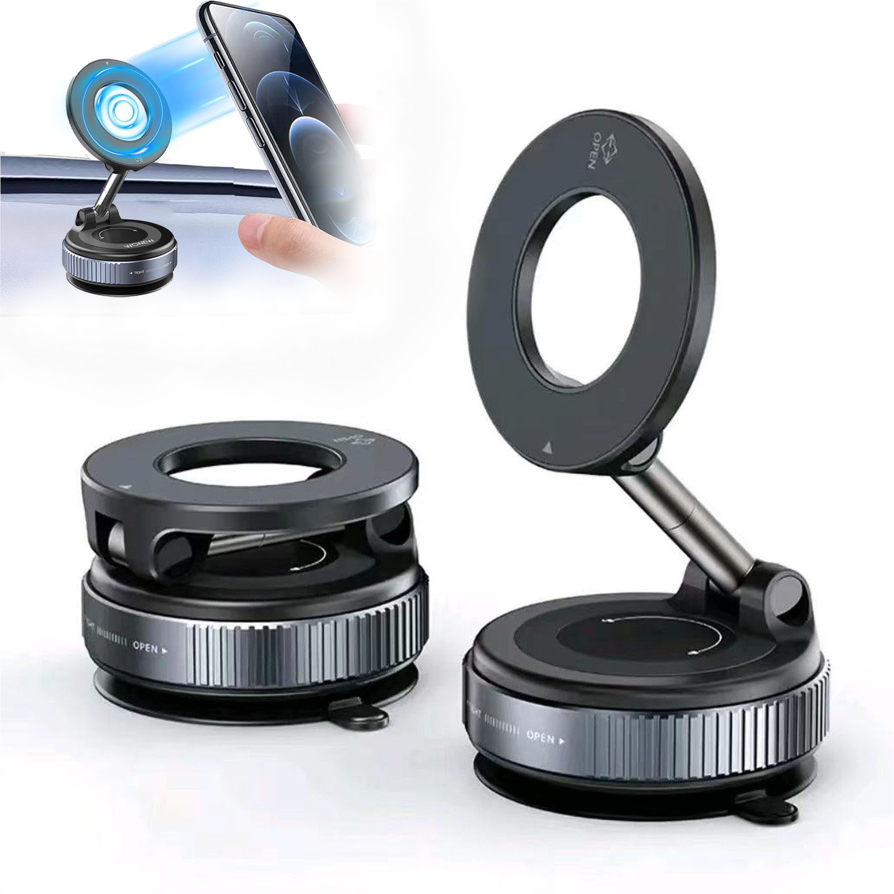 Keyura Smartphone-Halterung Vakuum Magnetischer Handyhalterung Auto für Magsafe Autohalterung, (bis 7 Zoll, Starke Saugkraft, Magnet für Alle Handys, 360° Drehbar, Faltbarer für Auto Spiegel/Autofenster/Fitnessstudio/Küche/Büro, Für Magsafe Autohalterung,360° Drehbar,Starke Saugkraft,Faltbarer)