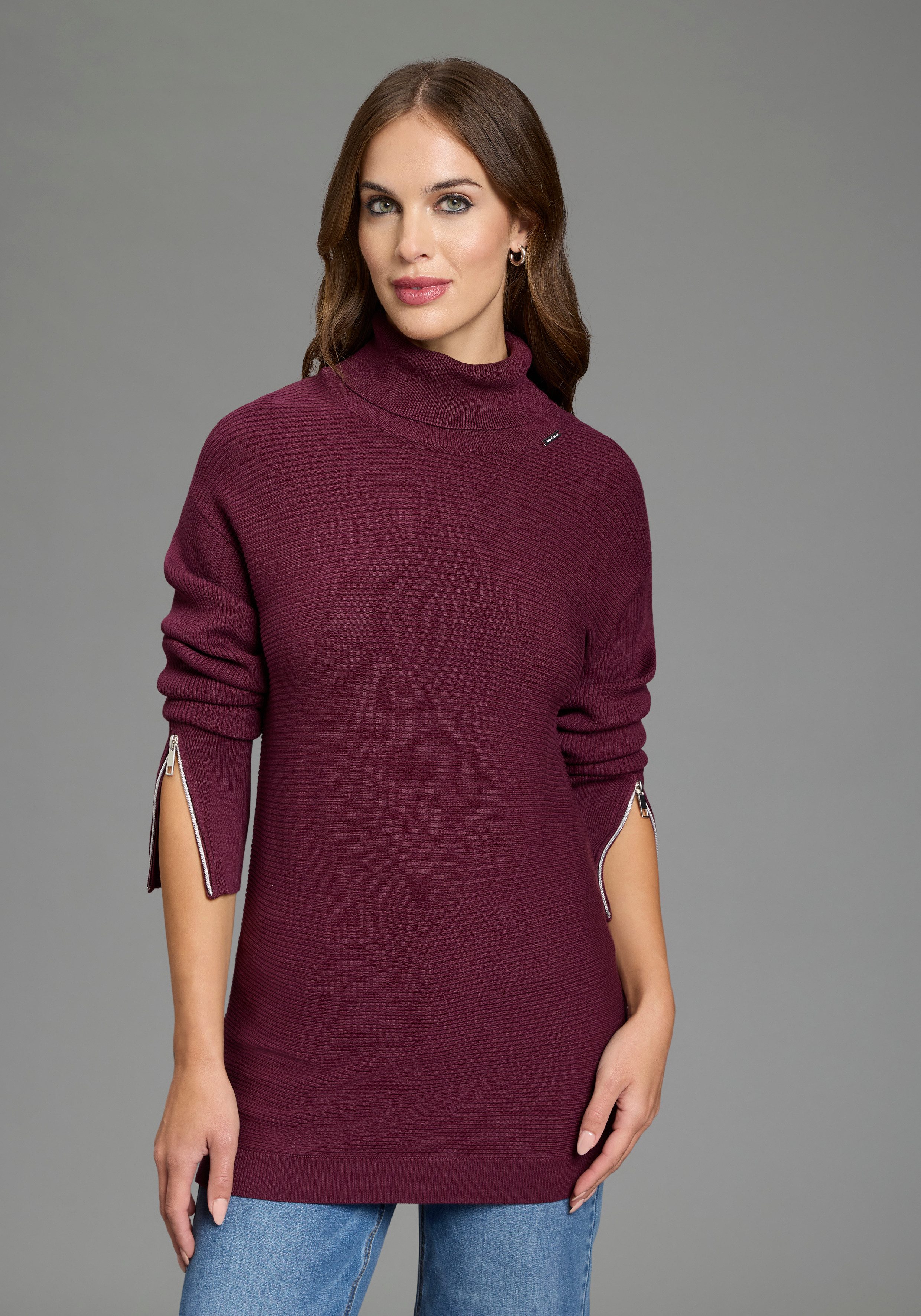 Bruno Banani Strickpullover mit Rollkragen, langer Schnitt, lässig geschnittene Passform