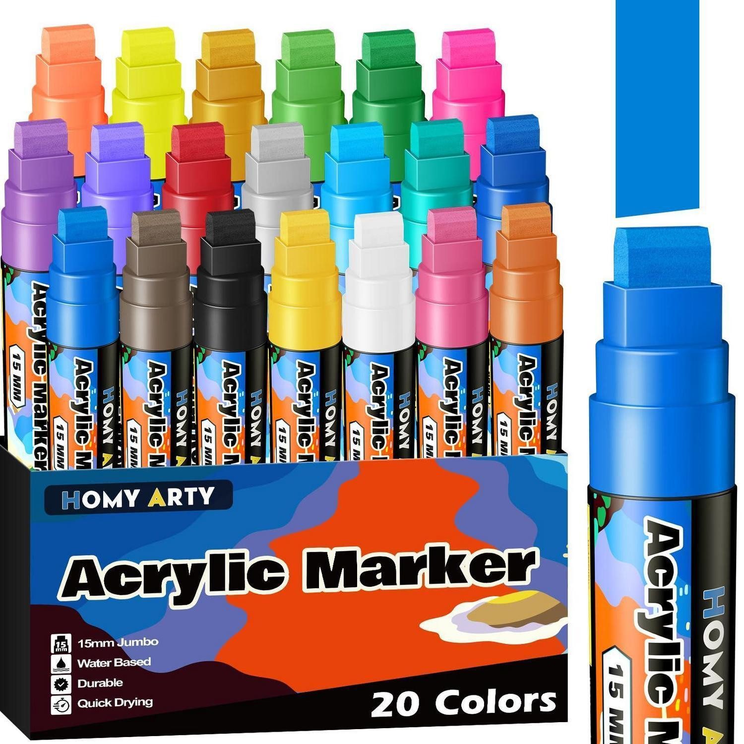 LuxusKollektion Lackmarker Acrylstifte 15mm Jumbo 20 Farben Breit