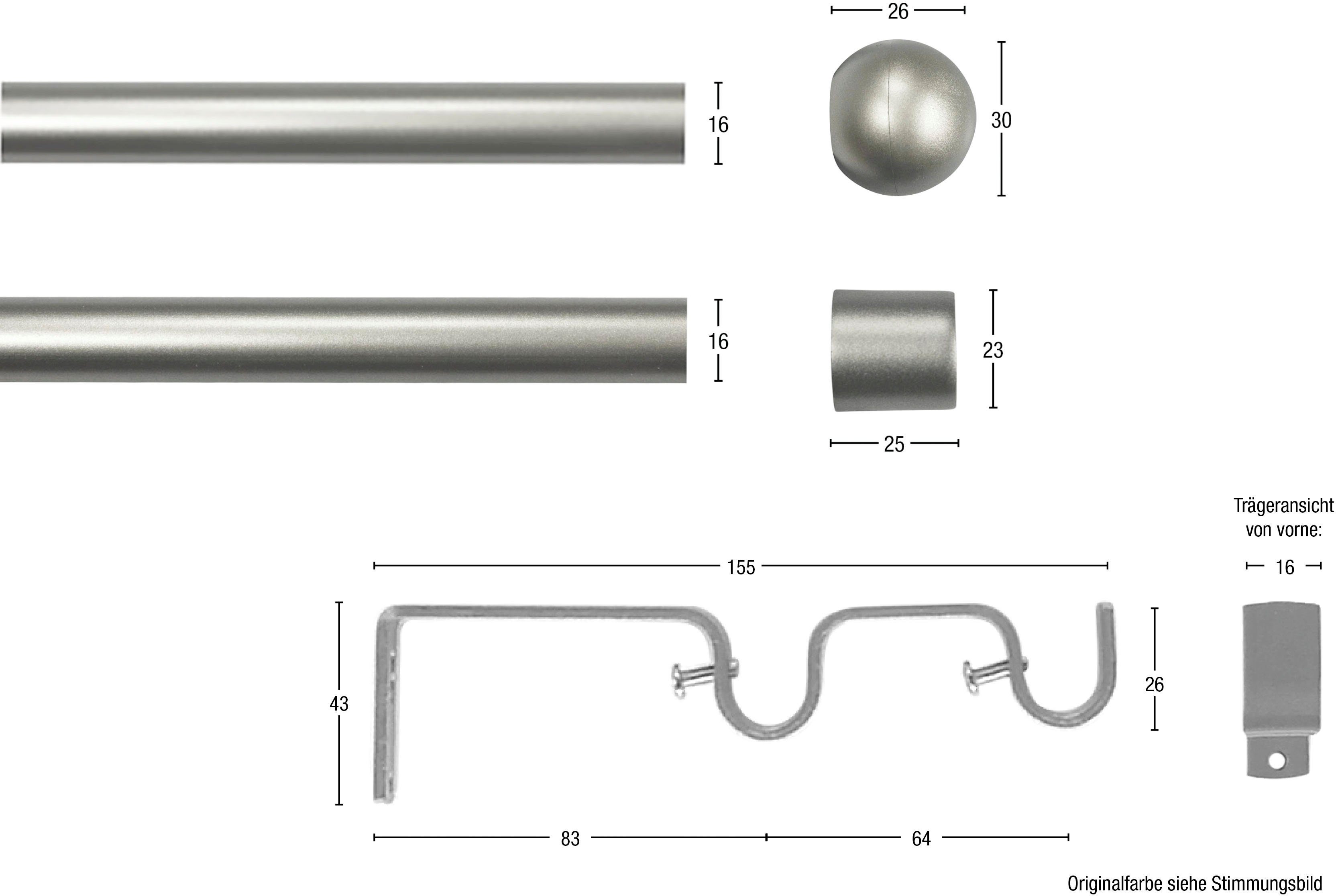GARESA Gardinenstange BOLTI mit offenem Träger, Ø 16 mm, 2-läufig, Wunschmaßlänge, mit Bohren, verschraubt, Metall, Vorhanggarnitur, verlängerbar, Wandmontage,  – Bild 3 von 5