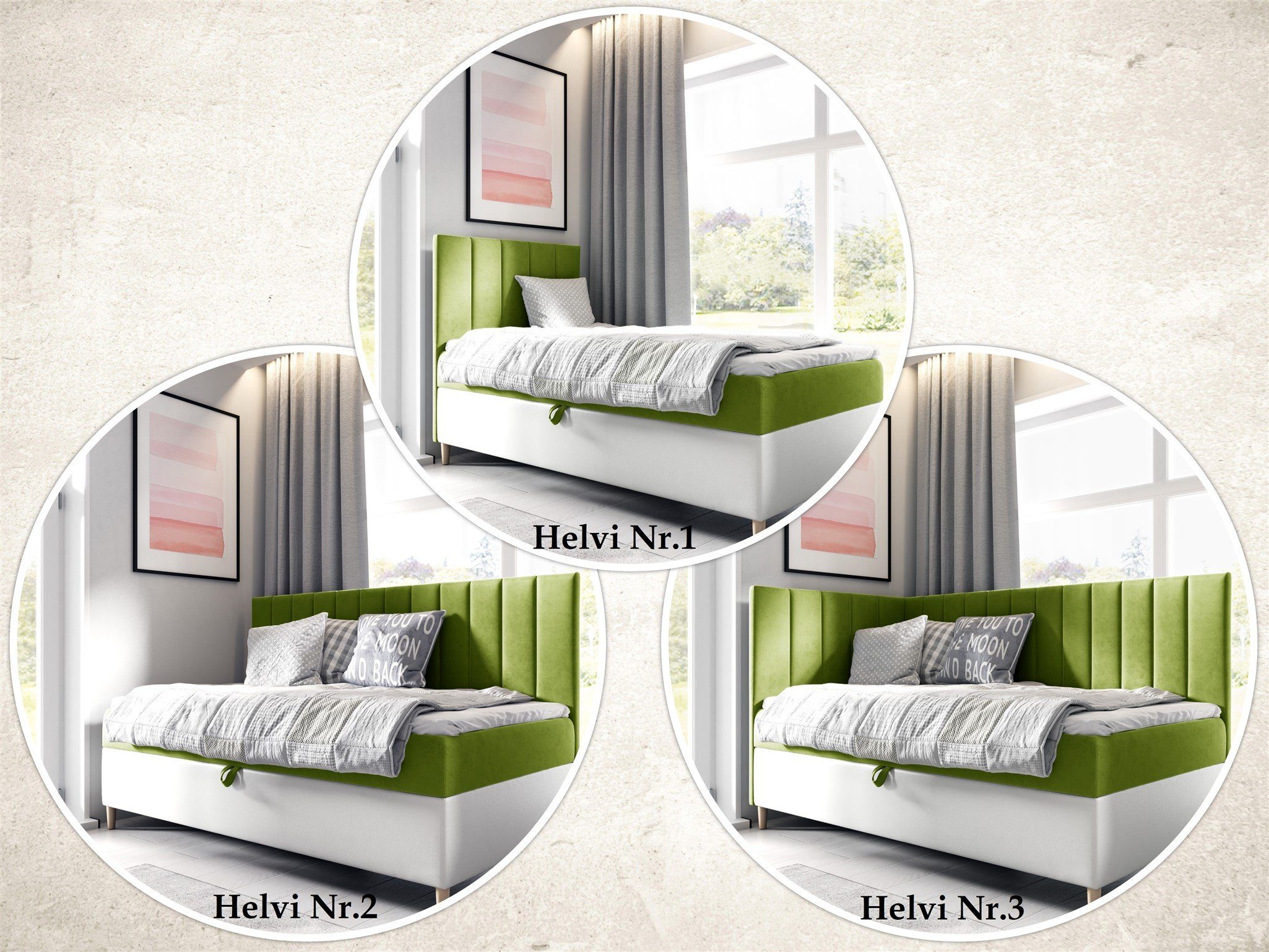 Fun Möbel Boxbett Gästebett Kinderbett HELVI Nr.3 (inkl. Bettkasten und Topper, Bettkastenseite frei wählbar), Kopf- und Seitenteil