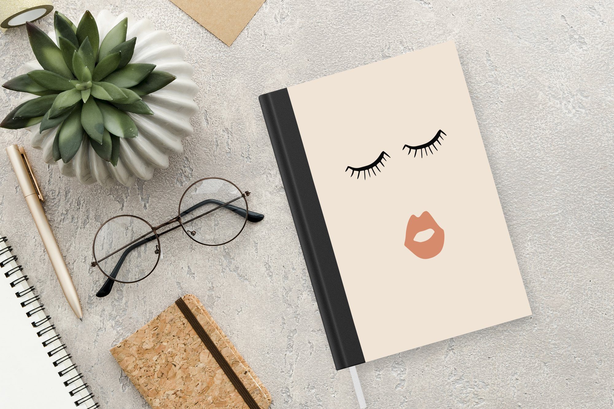 Augen Lippen, Notizheft, Notizbuch Haushaltsbuch Journal, - Merkzettel, - A5, MuchoWow 98 Seiten, Tagebuch, Pastell