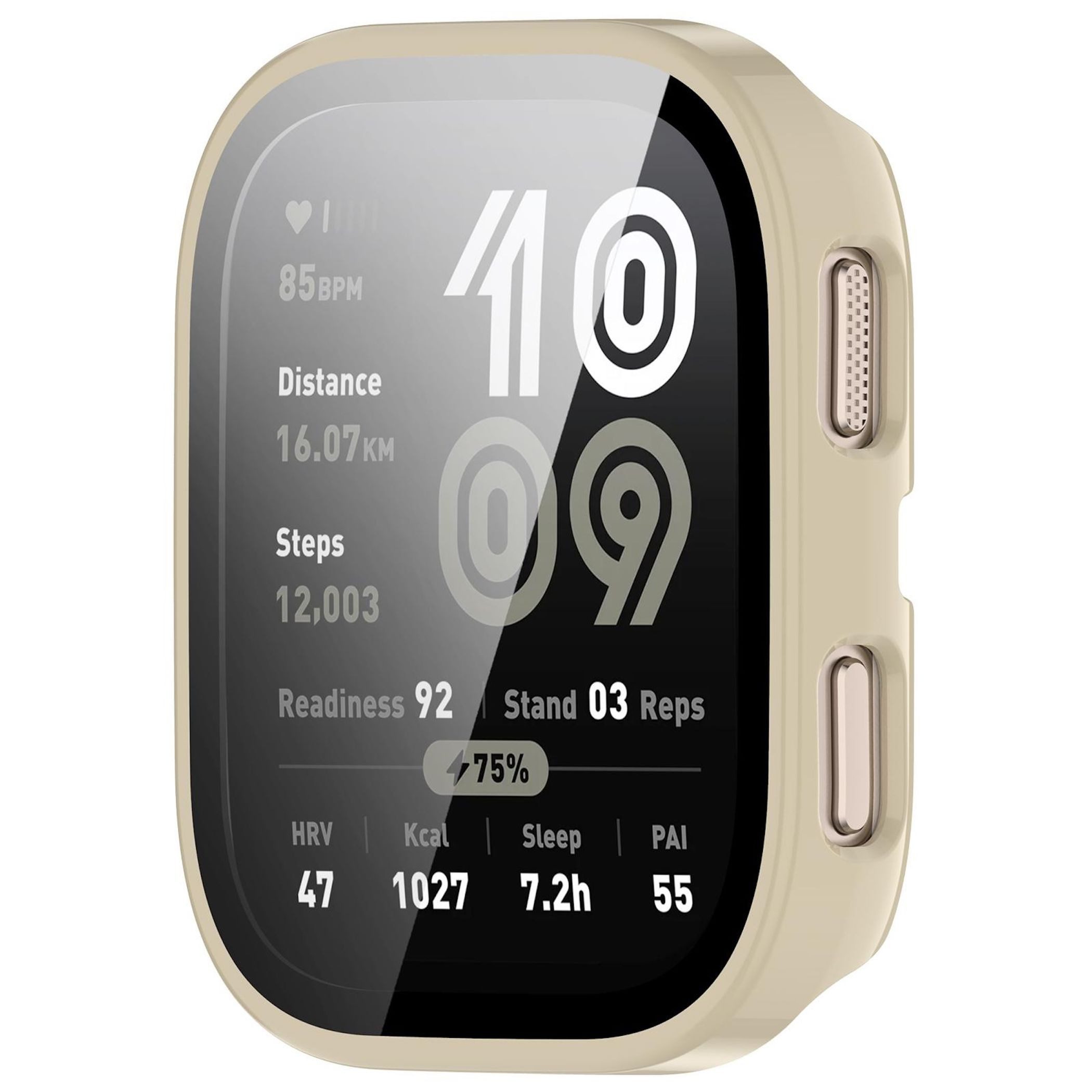 Wigento Smartwatch-Hülle Für Amazfit Bip 6 Kunststoff Watch Schutz Hülle + 9H Hart Glas Beige, Schutzhülle aus PC + Hart Glas für Rundumschutz