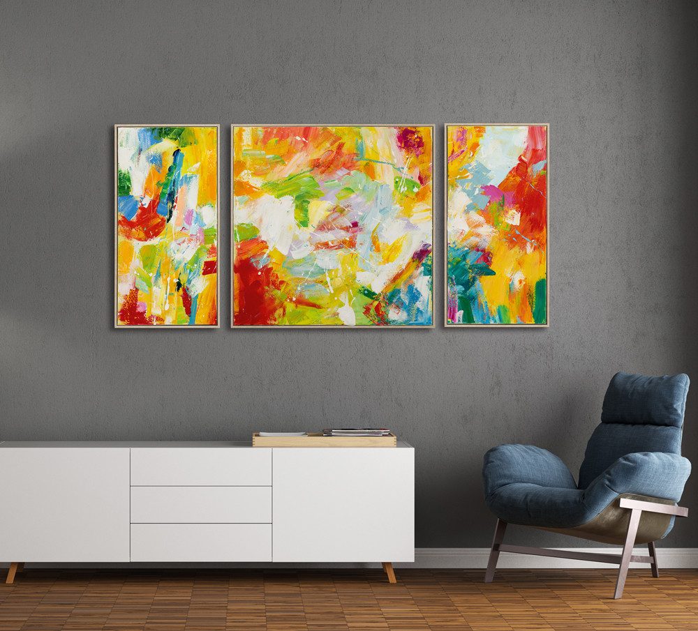 ArtUniverse Gemälde Farbspektakel als Triptychon 82x167 cm, Abstrakt