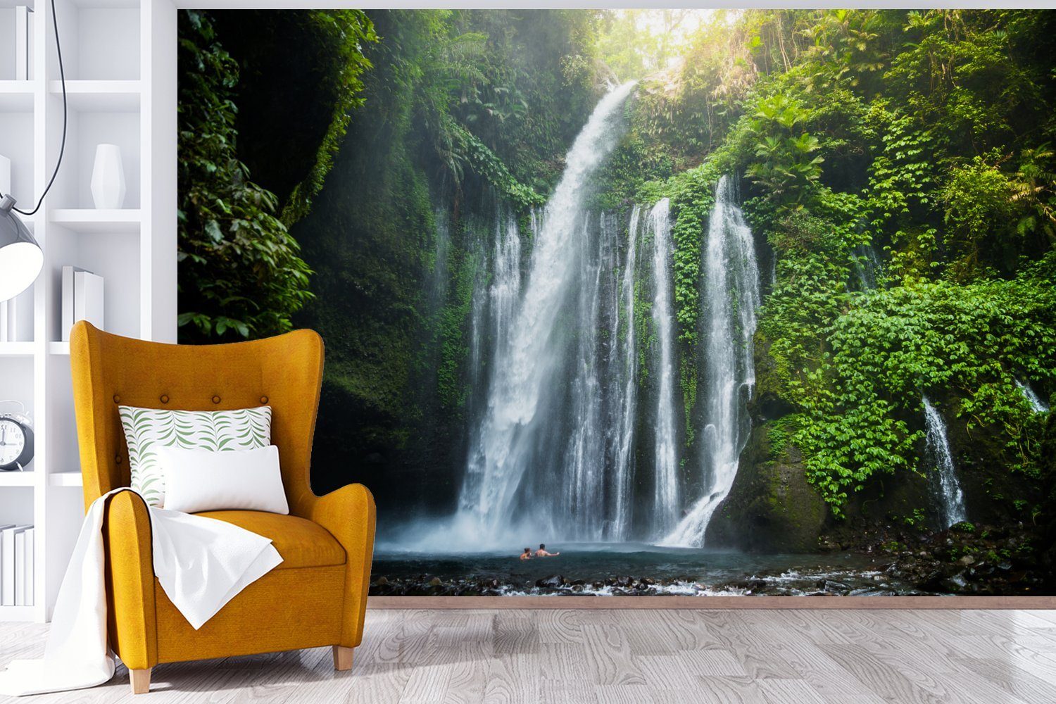MuchoWow Fototapete Lombok Wasserfall, für (6 Tapete Kinderzimmer, Wohnzimmer, bedruckt, St), Wallpaper Schlafzimmer, Vinyl Matt