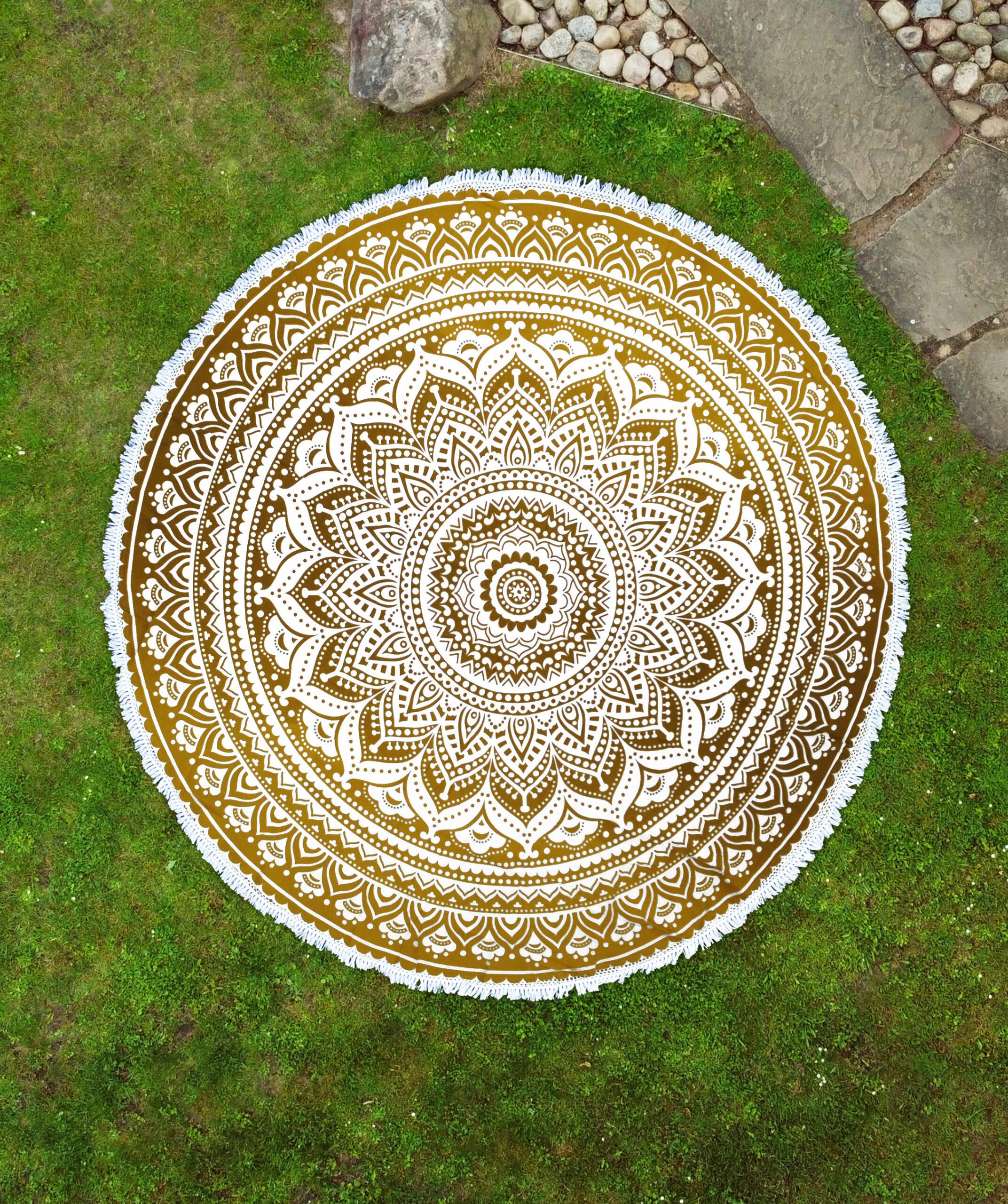 Picknickdecke Strandtuch Ombre Mandala boho Style Ø 185 cm, Karmandala, Weiches Strandtuch für unterwegs. Schön, praktisch, vielseitigq