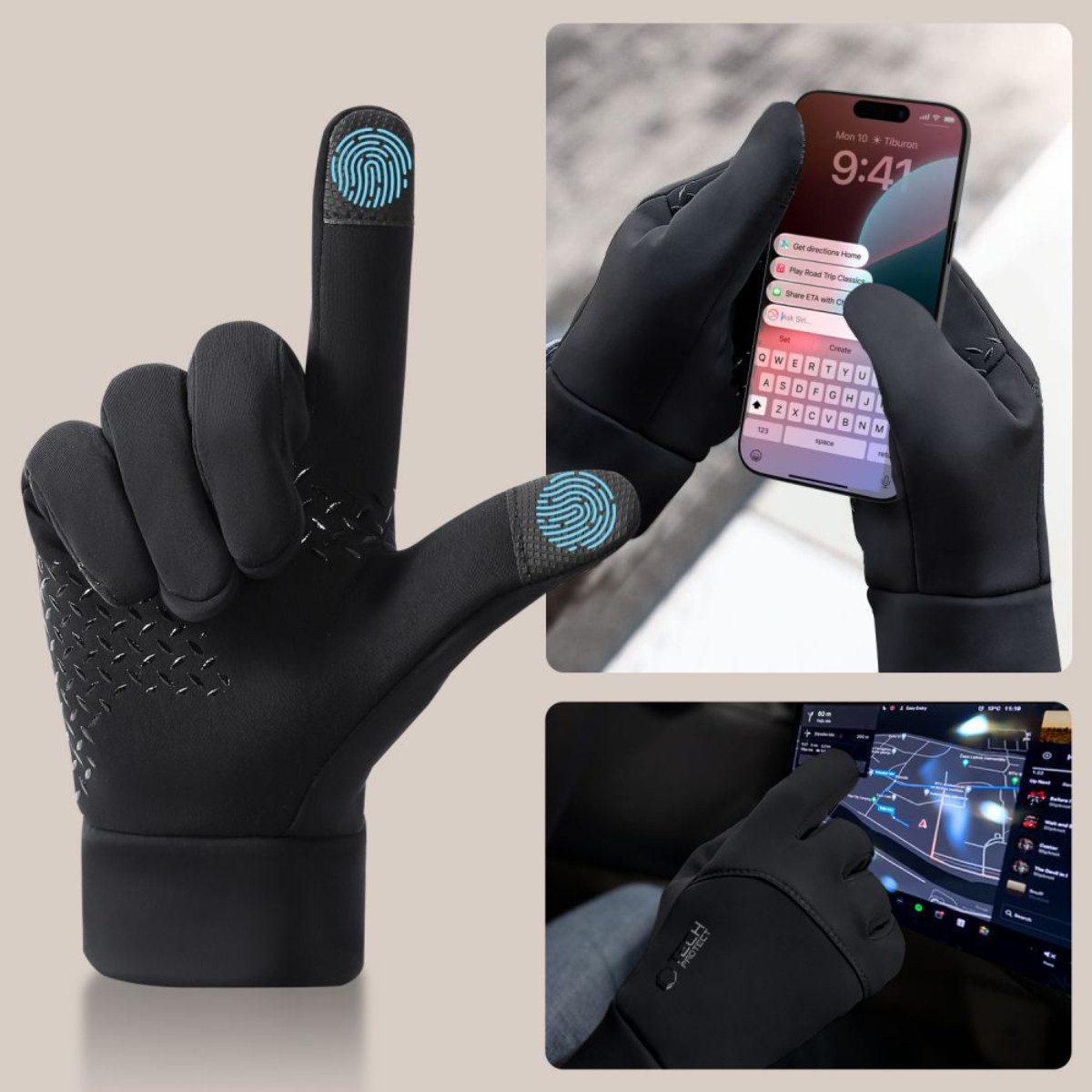 TECH PROTECT Thermohandschuhe WG01 Touchscreen-fähig mit wärmeisolierendem Innenfutter