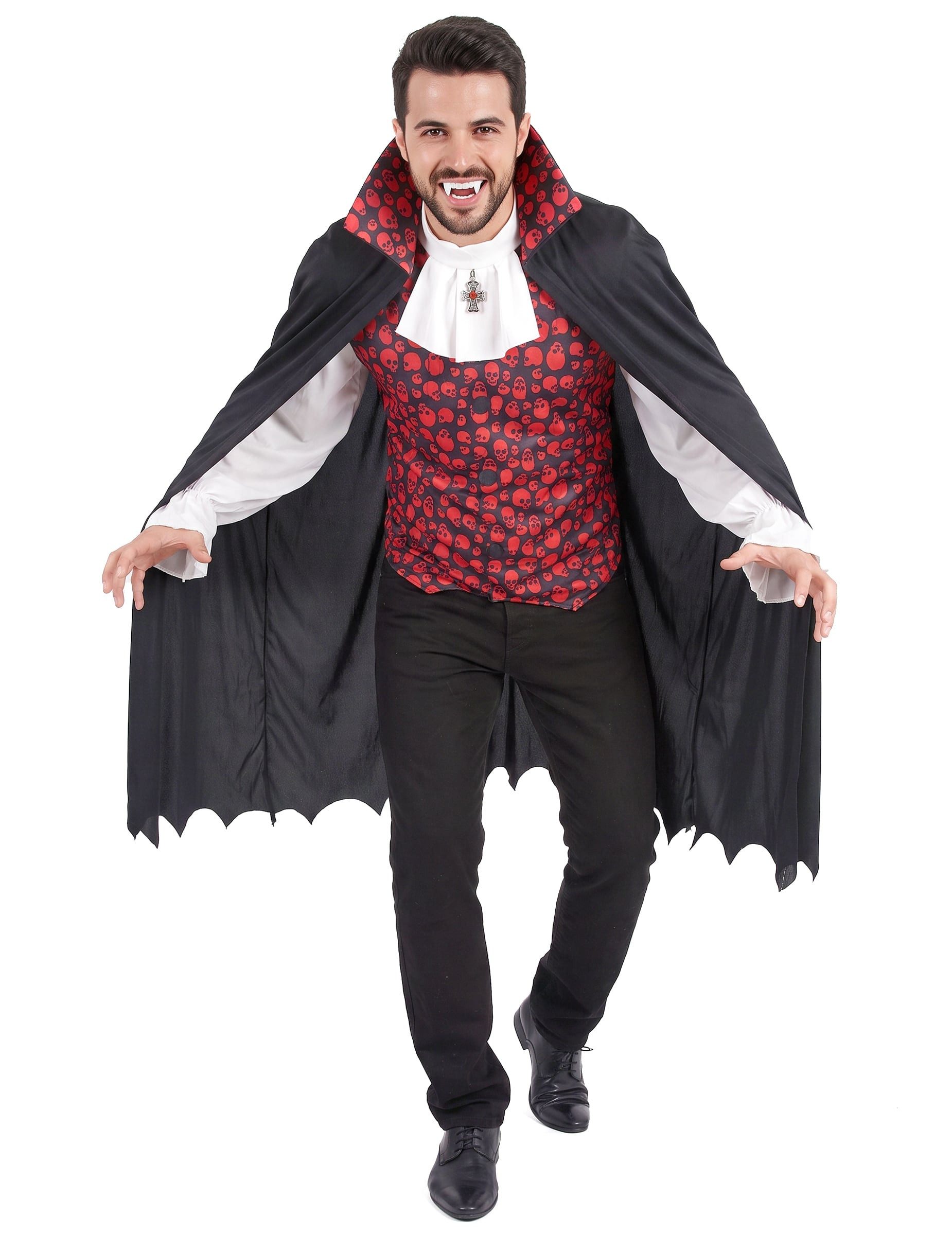 JADEO Kostüm Eleganter Vampir Halloween Herrenkostüm schwarz-rot-weiss