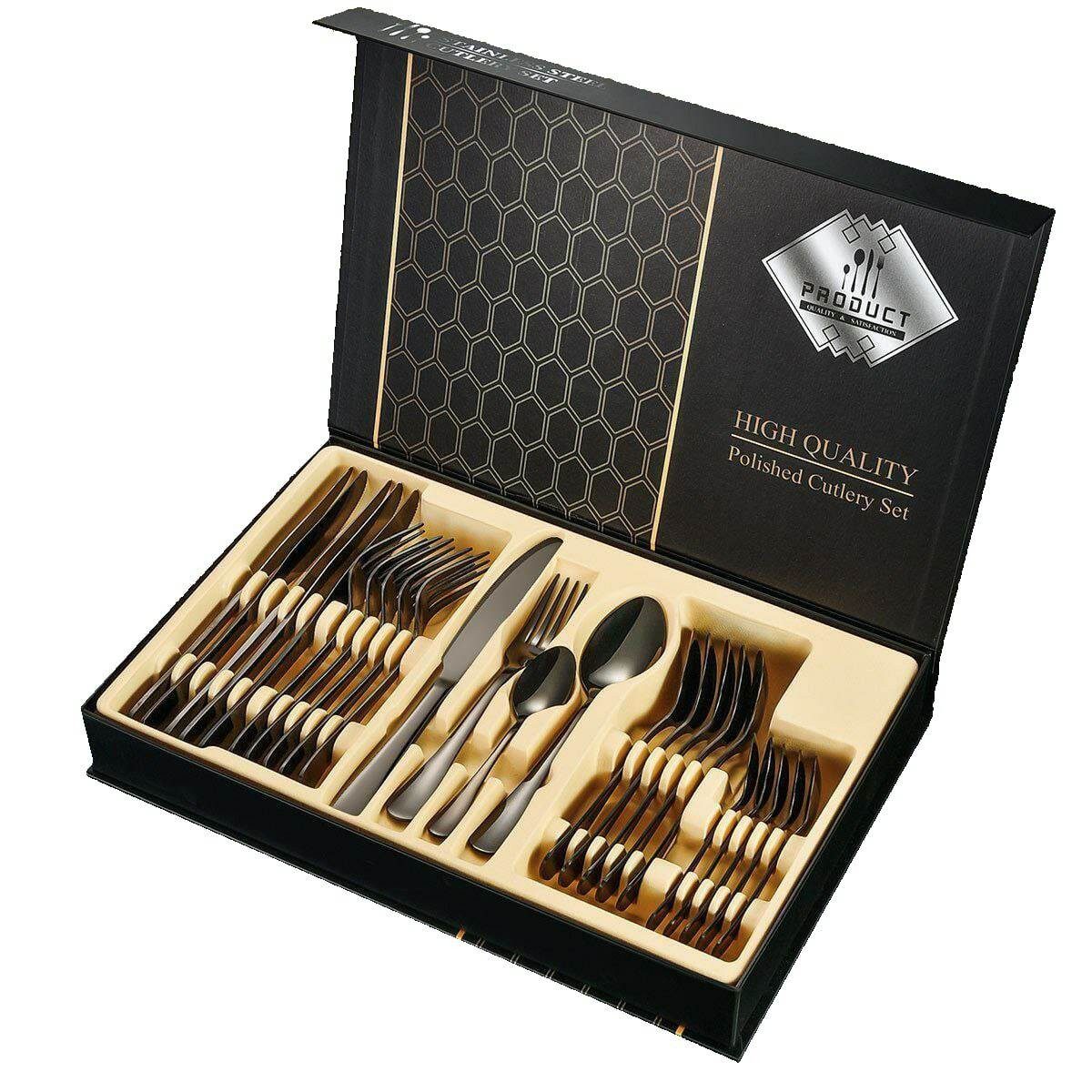 Faizee Möbel Besteck-Set 24-tlg. Besteckset für 6 Personen, Cutlery Set in Geschenkbox (24-tlg), Edelstahl