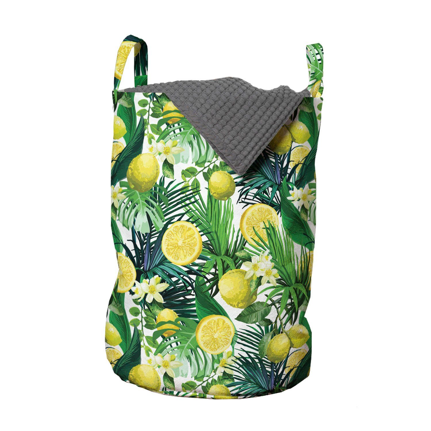 Abakuhaus Wäschesäckchen Wäschekorb mit Griffen Kordelzugverschluss für Waschsalons, Dschungel Exotische Pflanzen Green Leaf | Wäschesäcke
