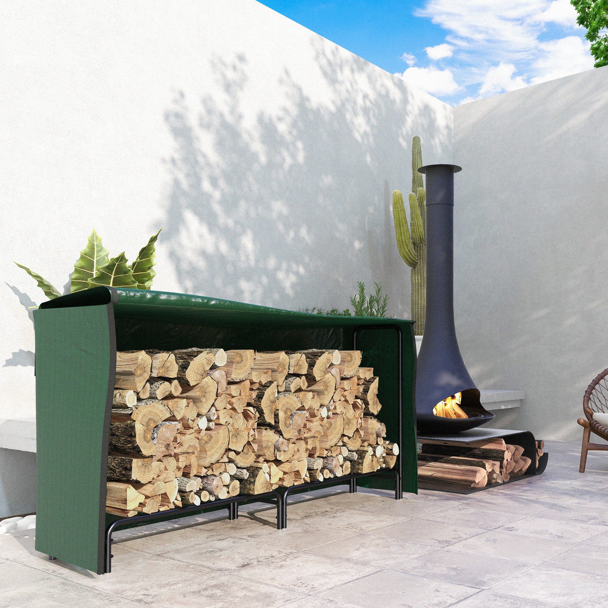 Outsunny Kaminholzregal Brennholzregal mit Wasserabweisend Abdeckung, günstig online kaufen