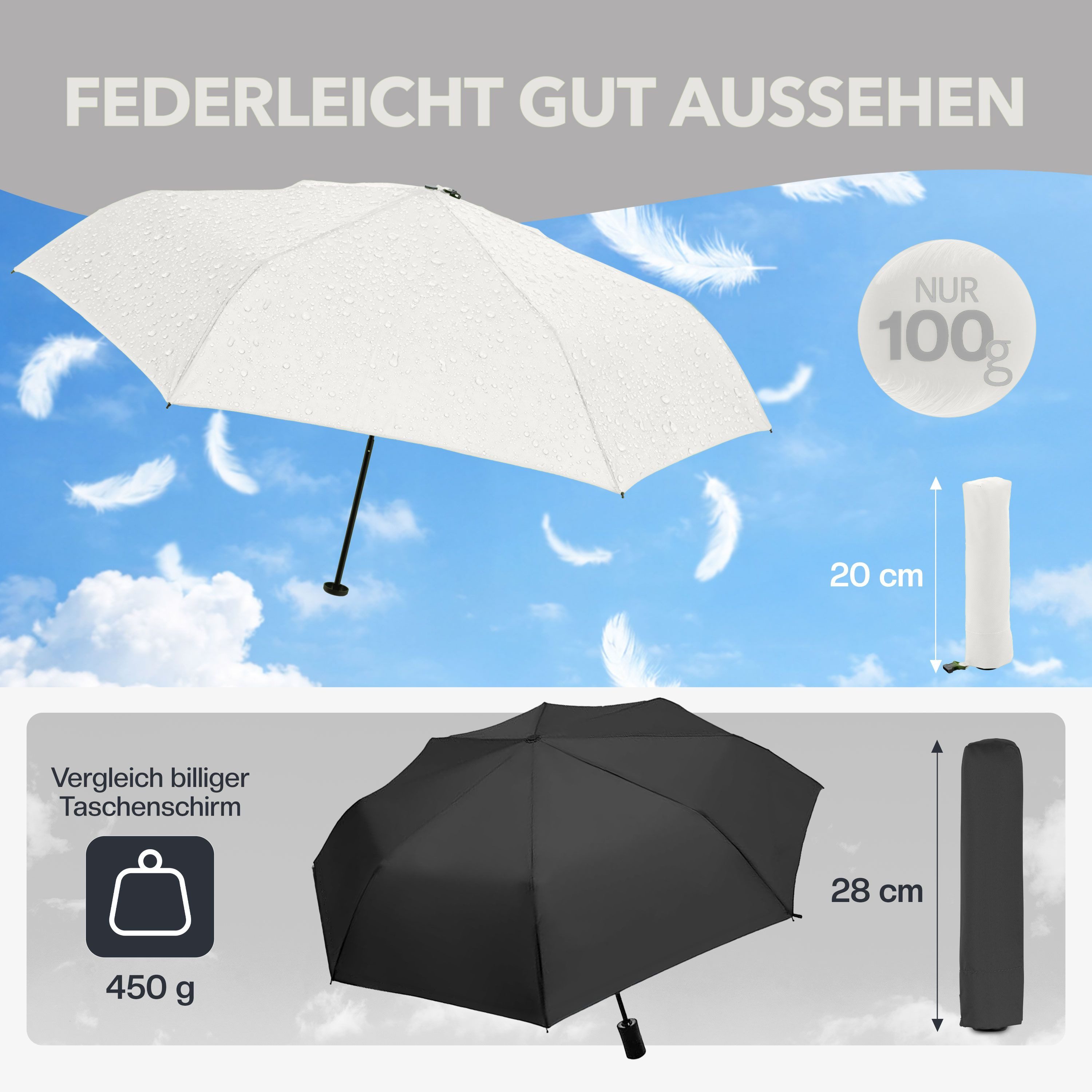 FARE Taschenregenschirm FiligRain ToGo, inkl. Umhängetasche, 100g leicht, Umhängeschirm, UPF 50+, Windproof-PLUS, Recyclingbezug, 88 cm – Bild 5 von 5
