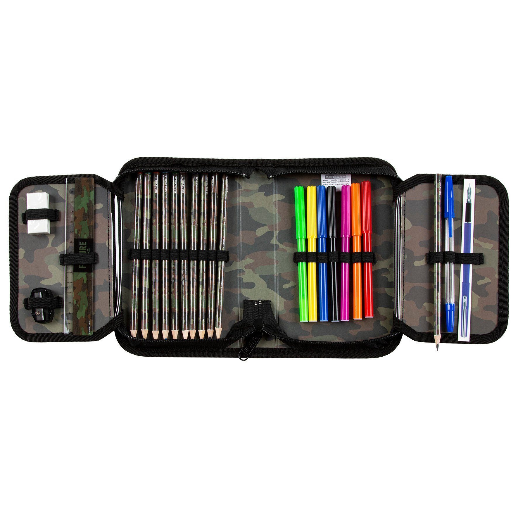 DERFORM Federtasche Camouflage Federmappe gefüllt mit 22 Teilen Federmäppchen, (22-tlg)