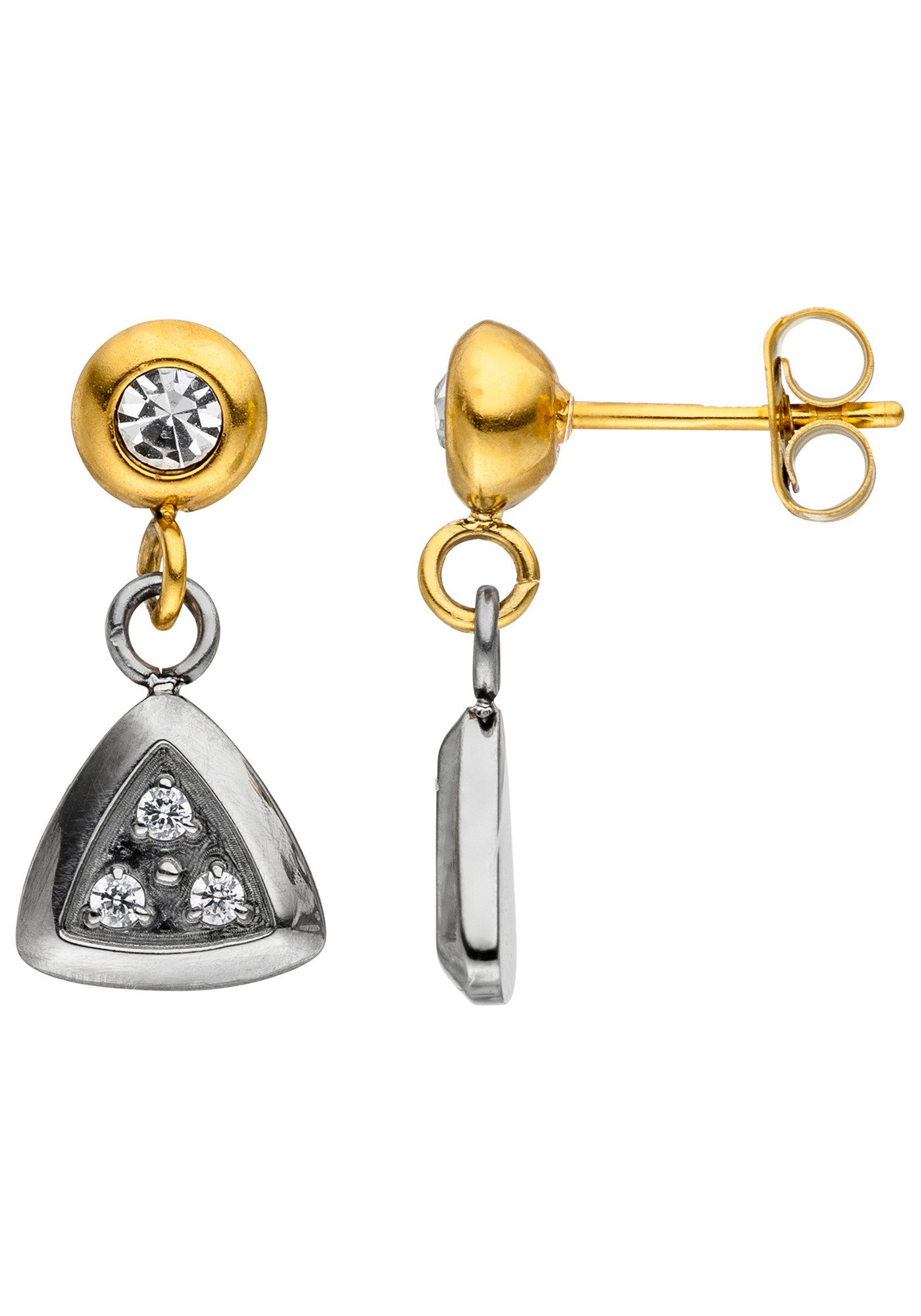 JOBO Paar Ohrhänger Ohrringe hängend 18 mm lang, Edelstahl bicolor Kristallsteine und 6 Zirkonia