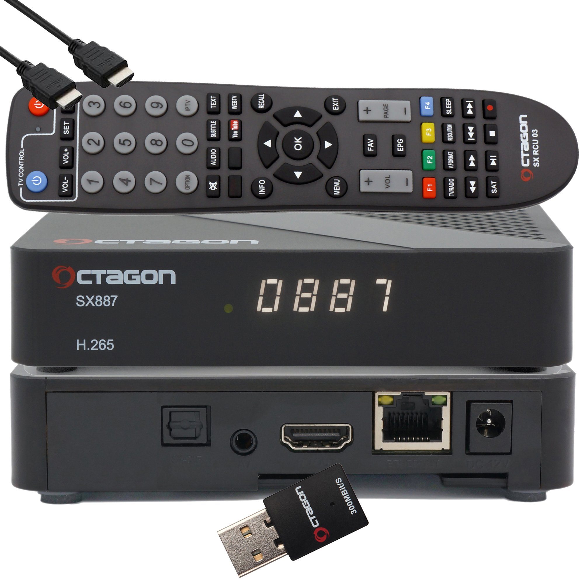OCTAGON Streaming-Box SX887 HD H.265 IP HEVC Smart IPTV Box + 300 Mbits WiFi Stick