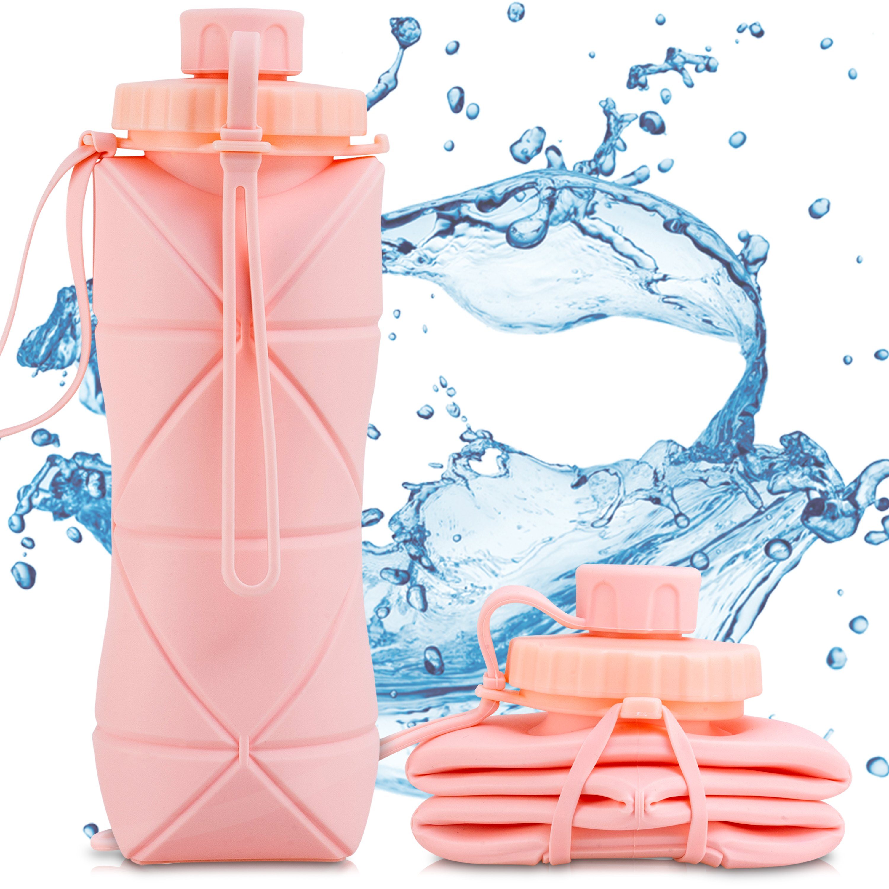 in Faltbare Rosa - Perfekto24 (600ml) Wasserflasche Trinkflasche Trinkflasche Silikon aus