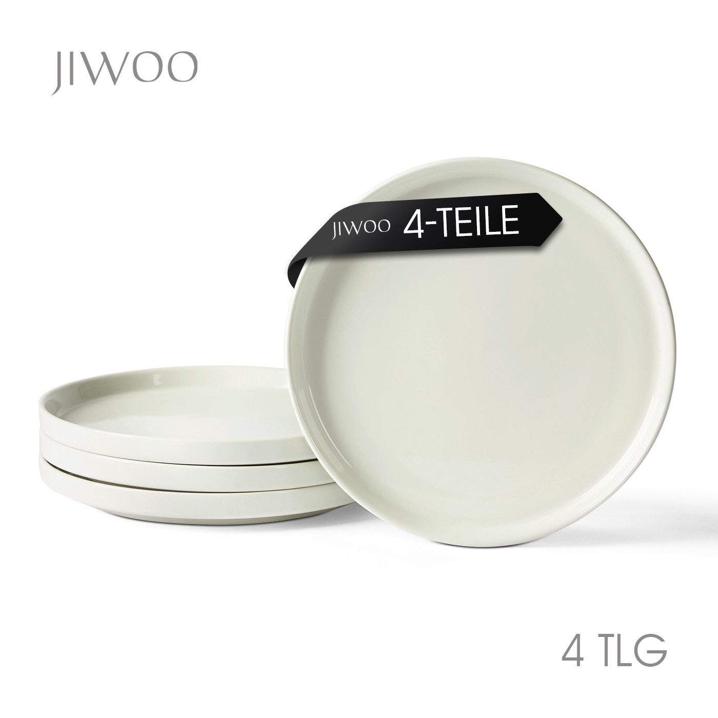 JIWOO Teller 4er Ø20,5cm,Frühstücksteller Steakteller Pastateller Brotteller Plate, (4 St), Keramik Hochwertiges Tellerset Weiß Mikrowellen spülmaschinenfest