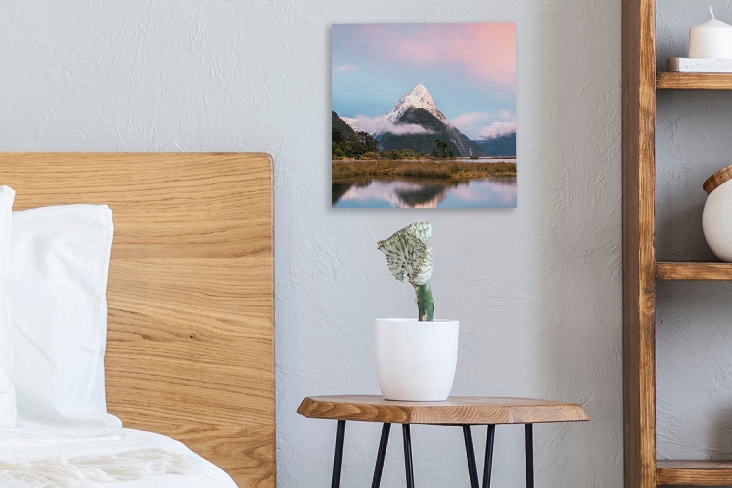 - St), Spiegelung, Bilder OneMillionCanvasses® (1 Neuseeland Leinwandbild Leinwand Berg Wohnzimmer - Schlafzimmer für