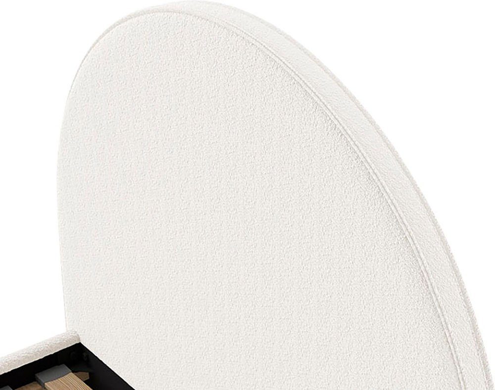 Vipack Polsterbett Moon, mit flauschigem Bouclé Stoff in verschiedenen Farben (B/H/T ca. 147x132x212cm, gebogenes Kopfteil, Füße Massivholz), inkl. Rolllattenrost, wahlweise 2 Breiten und verschiedene Farben