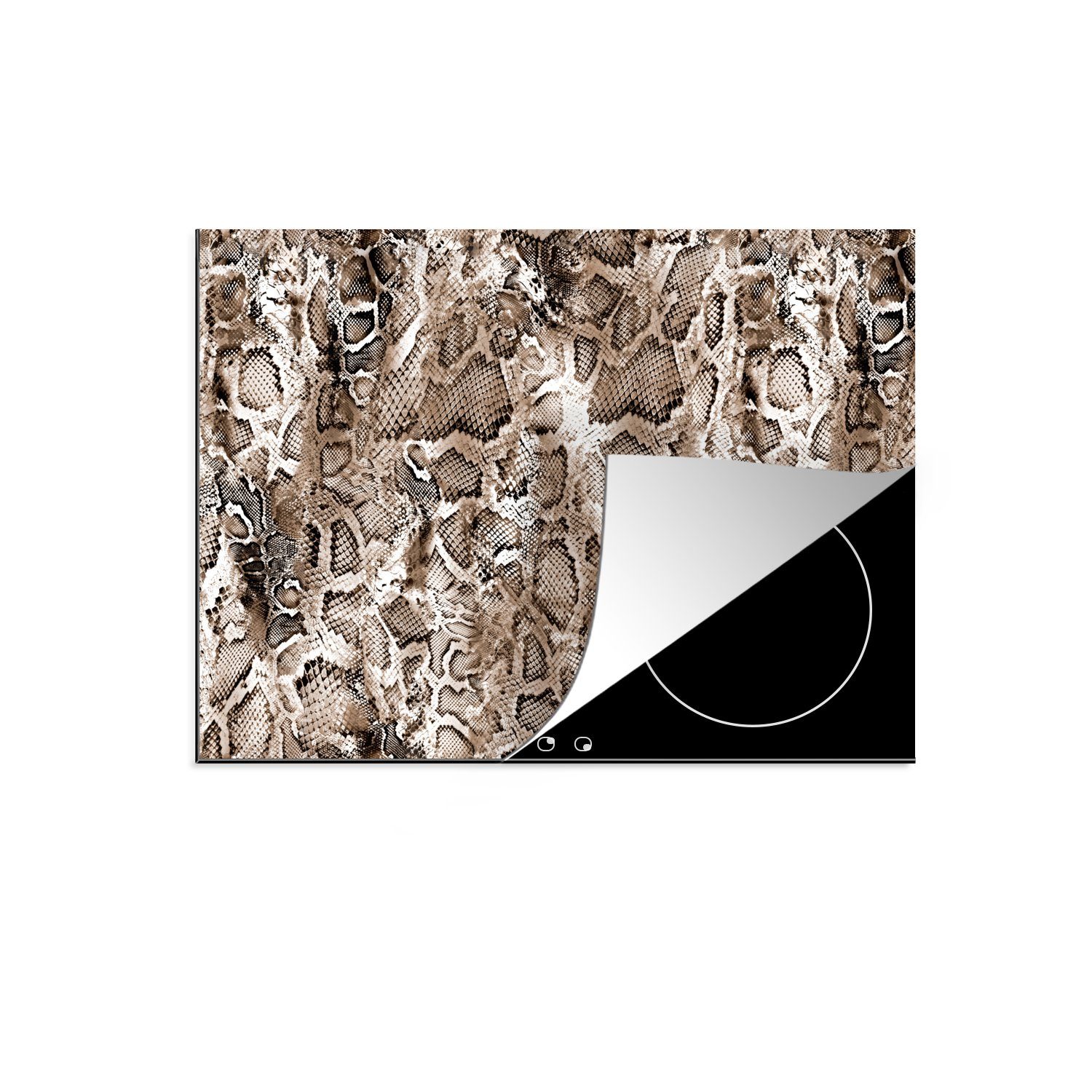 MuchoWow Herdblende-/Abdeckplatte Tiermuster - Schlange - Schuppen - Braun, Vinyl, (1 tlg), 71x52 cm, Induktionskochfeld Schutz für die küche, Ceranfeldabdeckung