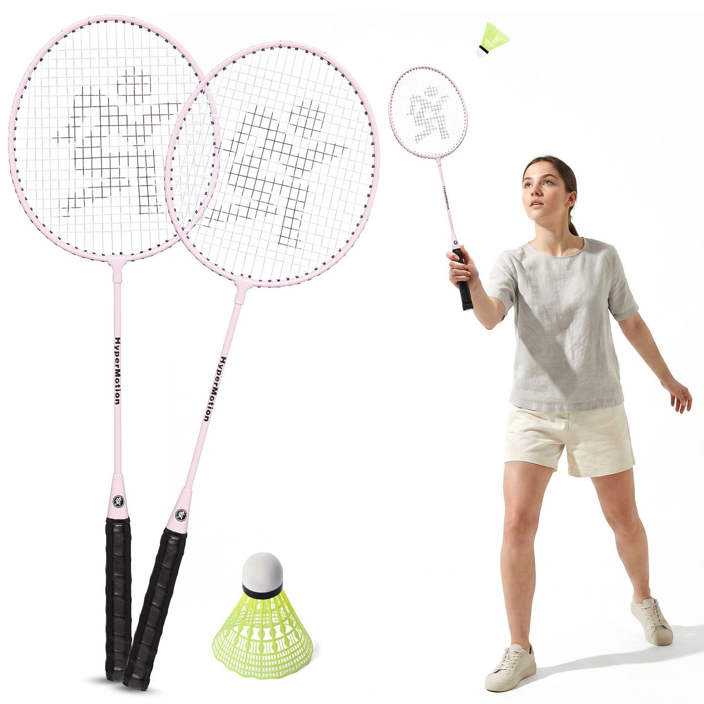 HyperMotion Federballschläger HyperMotion Badminton Set Rosa 2 Schläger Federball Freizeit