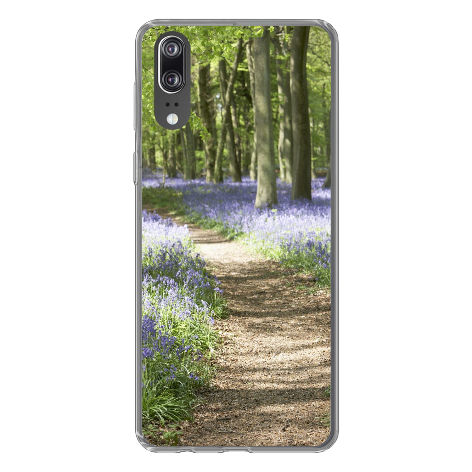 MuchoWow Handyhülle für Huawei P20 Wald - Weg - Blumen - Lila - Grün - Natur, Handy Case, Silikon, Bumper Case Dünn