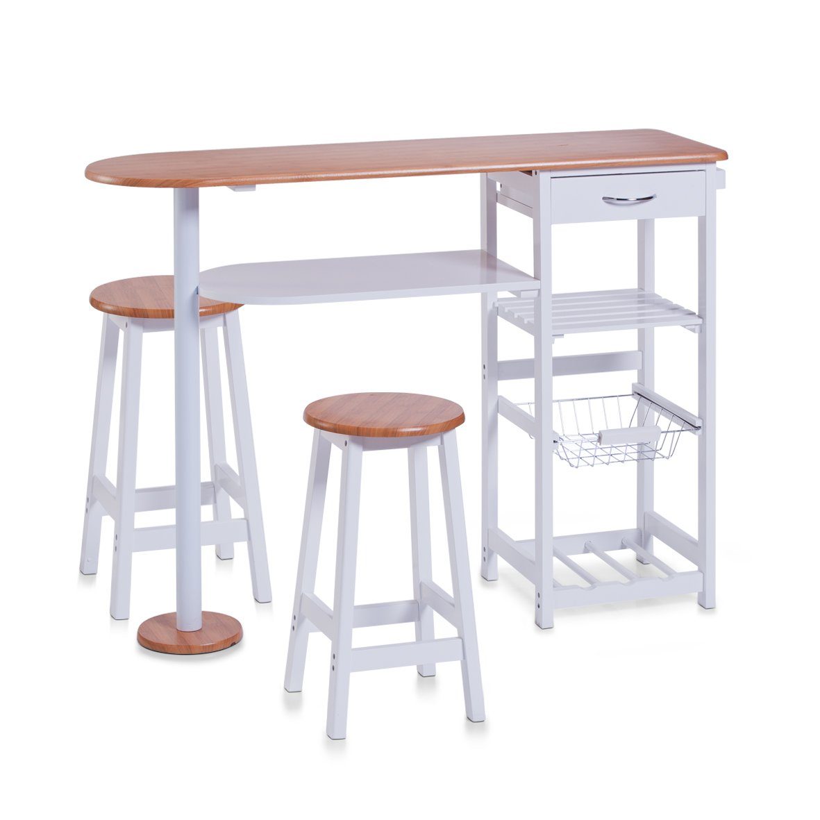 Zeller Present Hocker Küchenbar m. Bambusdekor-Top m. 2 n, MDF, weiß