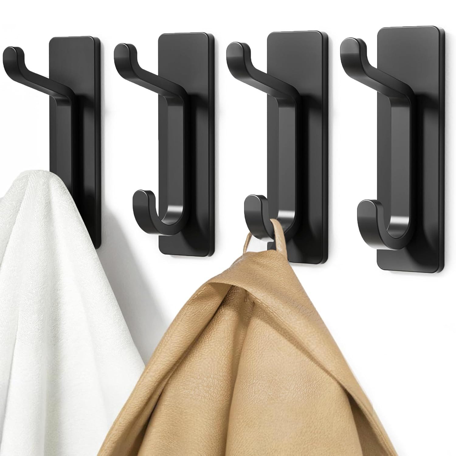 TUWENA Klebehaken Metall Türhaken Handtuchhaken, Selbstklebende, Duschhaken Ohne Bohren, (4-St), Hält Bis Zu 6kg, Schwarz Matt, Nichtrostend