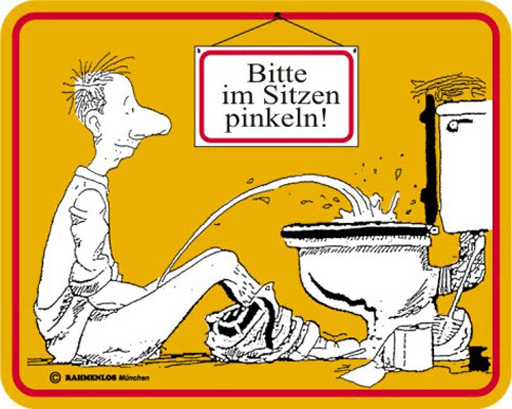 Metallschild Bad Sprüche - Fun-Schilder - Bitte im Sitzen Pinkeln gelb