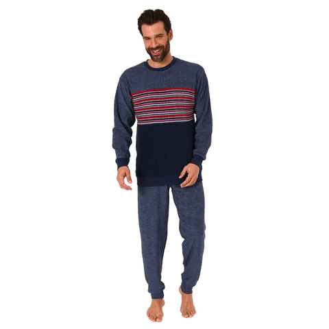 Normann Pyjama Herren Frottee Pyjama, Schlafanzug mit Bündchen und Rundhals