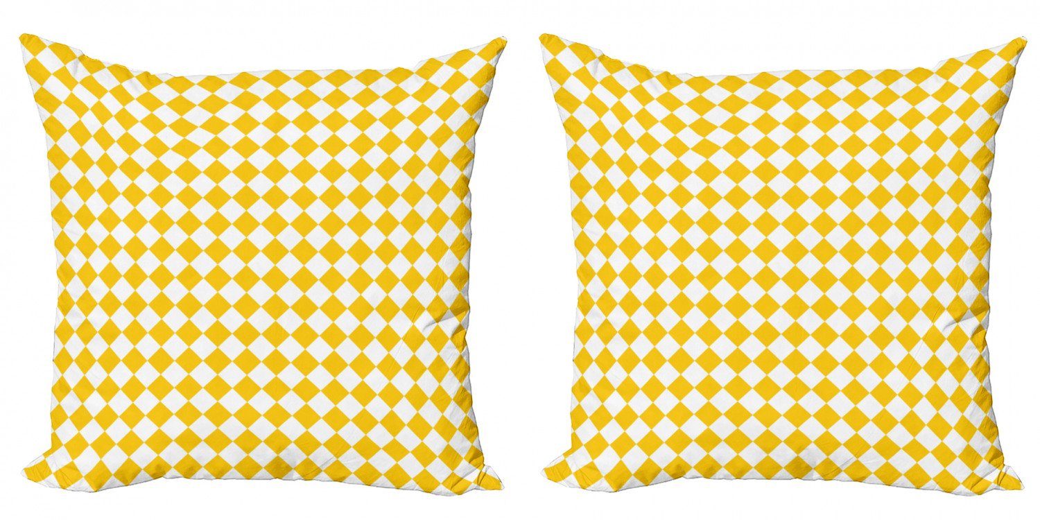 Kissenbezüge Stück), Gelb Abakuhaus Accent Checkered Modern Gitter und (2 Doppelseitiger Weiß Digitaldruck,