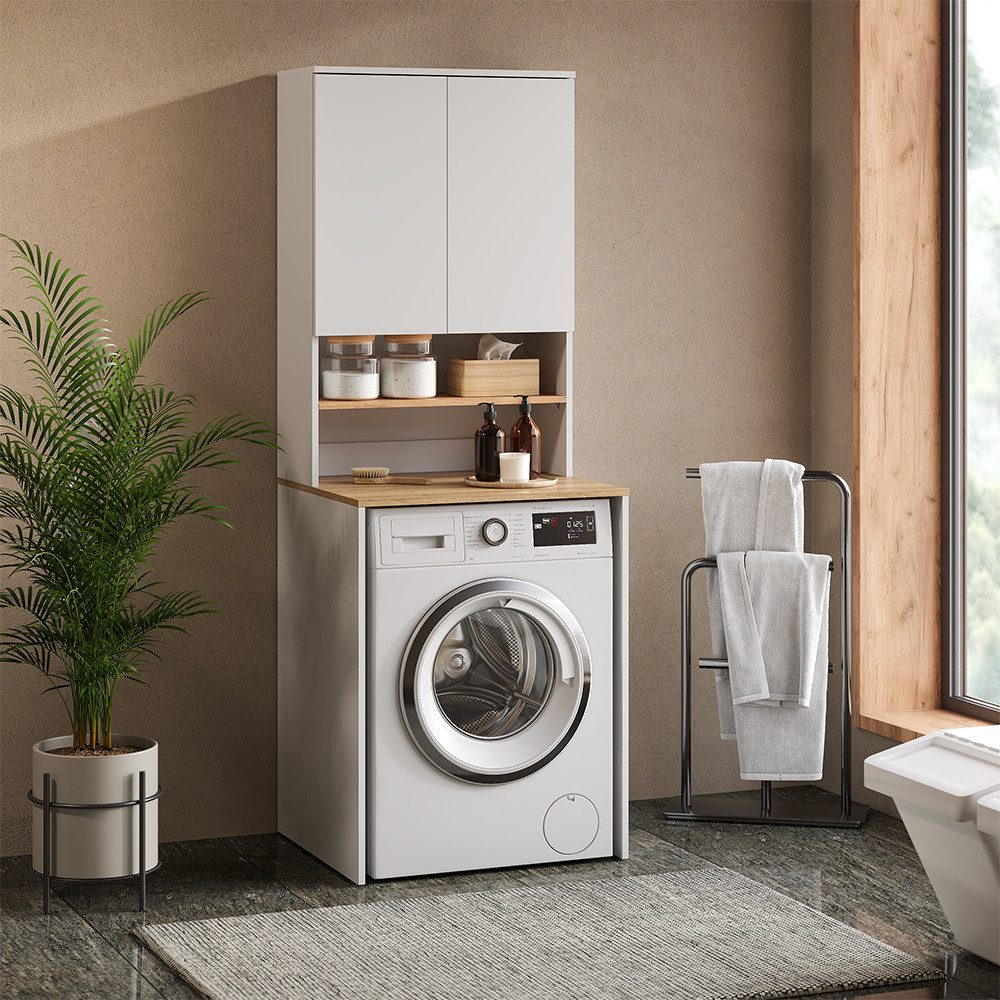 Vicco Waschmaschinenumbauschrank Viktor, Weiß/Artisan, 68 x 88.2 cm 2 Teile günstig online kaufen