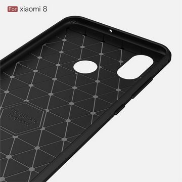 König Design Handyhülle Xiaomi Mi 8, Xiaomi Mi 8 Handyhülle Carbon Optik Backcover Grau