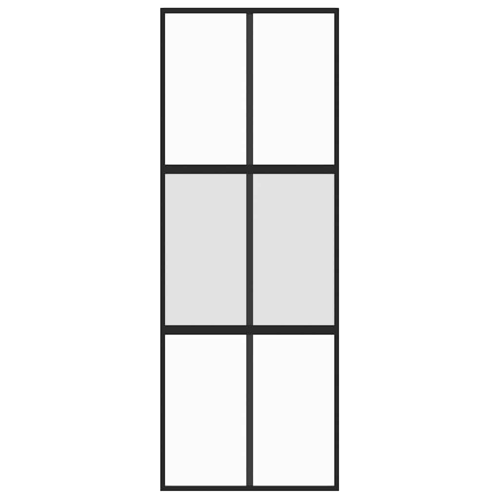 vidaXL Haustür Schiebetür Schwarz 76x205 cm Hartglas und Aluminium (1-St)