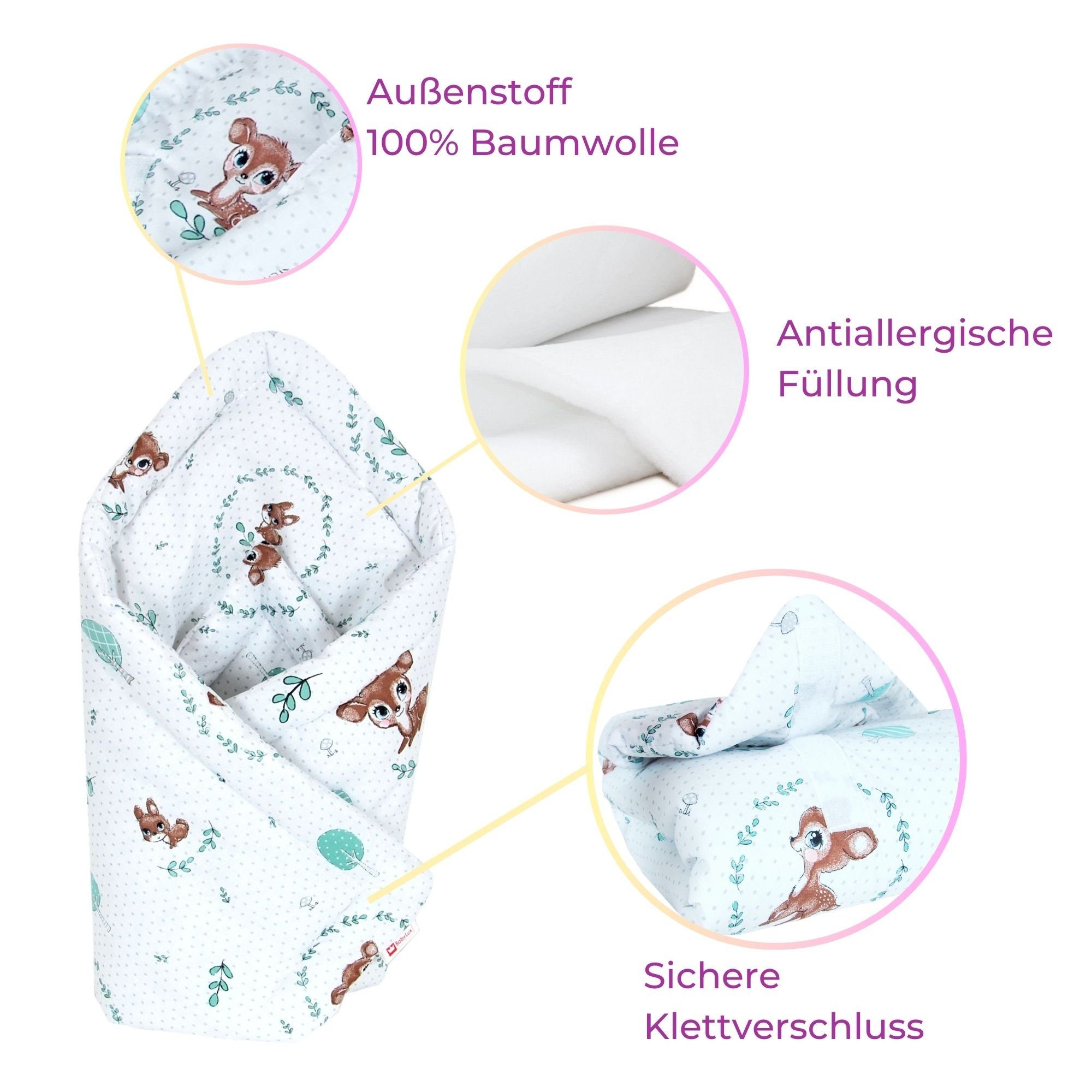Babydecke BABYLUX Einschlagdecke BABYHÖRNCHEN 75x75cm Neugeborene, BabyLux, günstig online kaufen