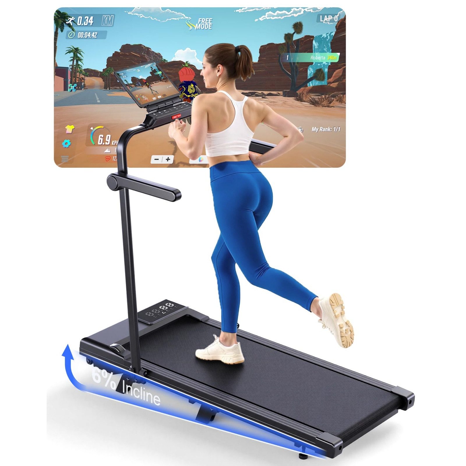 Bundviel Laufband Klappbarer Heimlaufband mit Steigung, 2-in-1, mit LED-Display, Bis 12 km/h, Neigungswinkel 2,8°, max. Tragkraft 136 kg