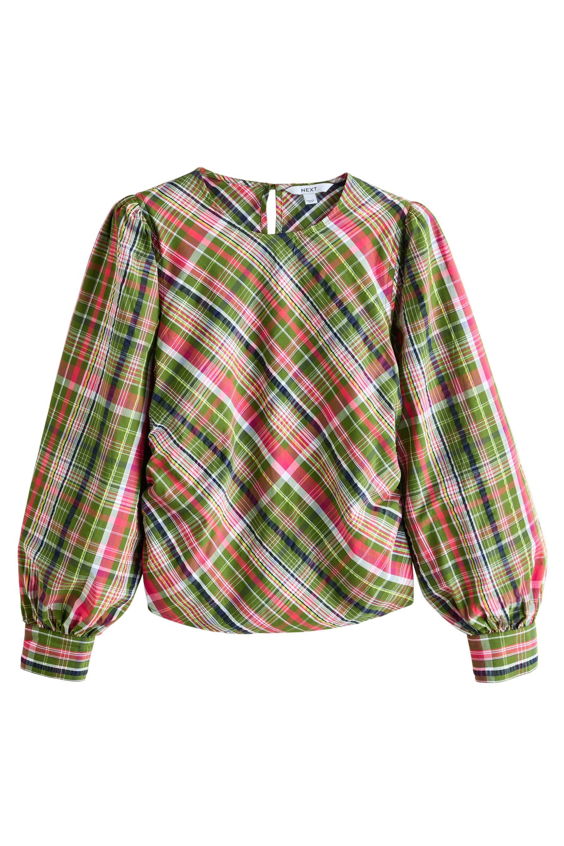 Next Langarmbluse Kariertes Oberteil mit langen Volumenärmeln (1-tlg)