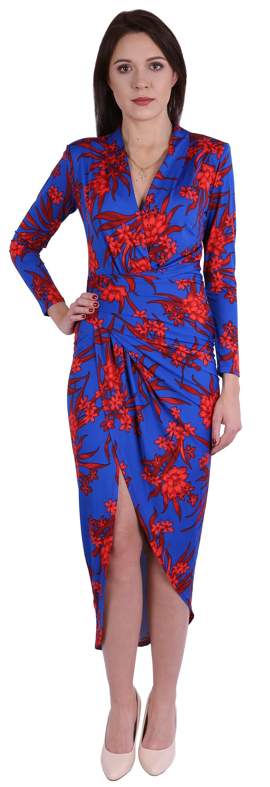 Maxikleid John Zack Angepasstes, blaues, geblümtes Kleid M