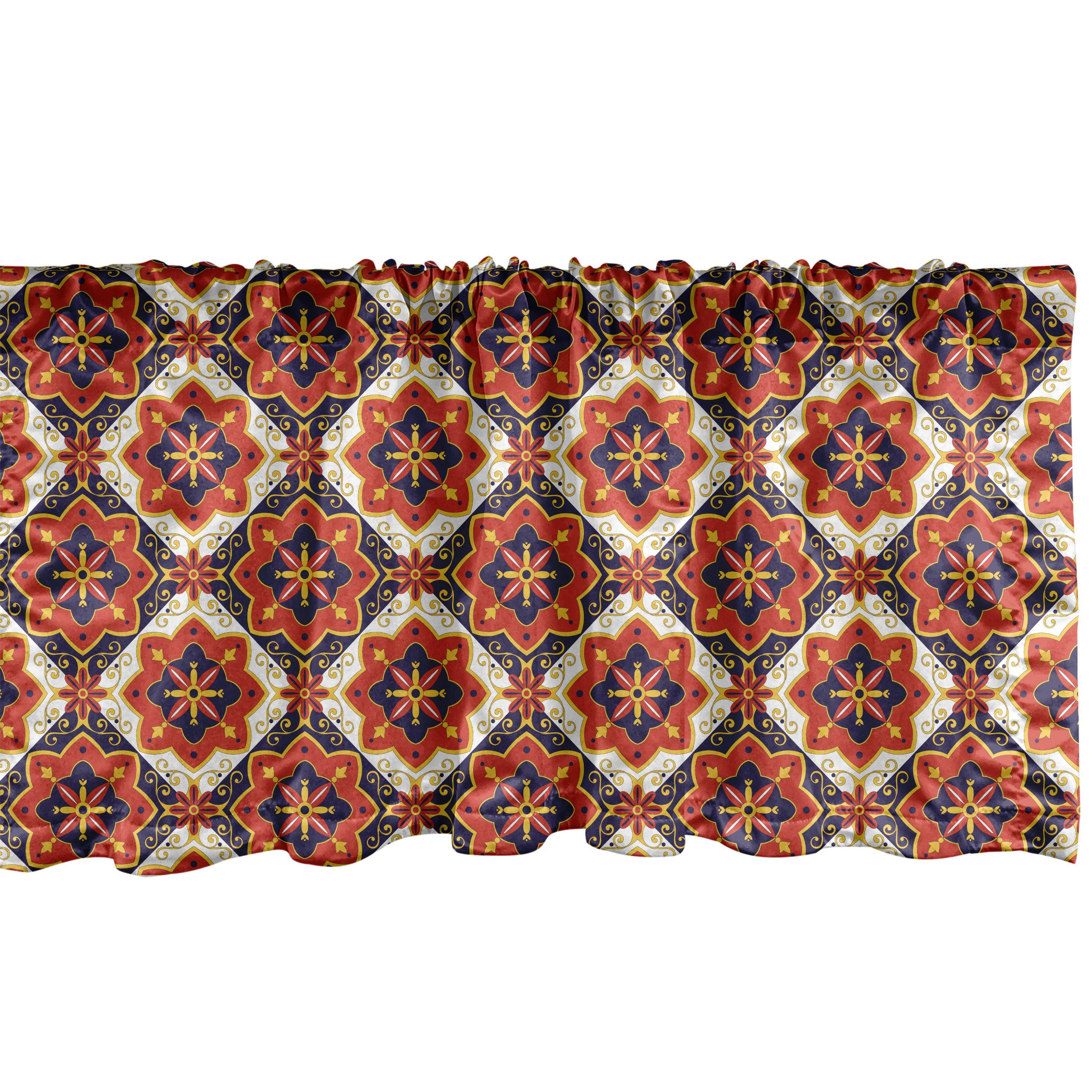 Scheibengardine Vorhang Volant für Küche Schlafzimmer Dekor mit Stangentasche, Abakuhaus, Microfaser, Mittelmeer- Azulejo Blumenmotiv