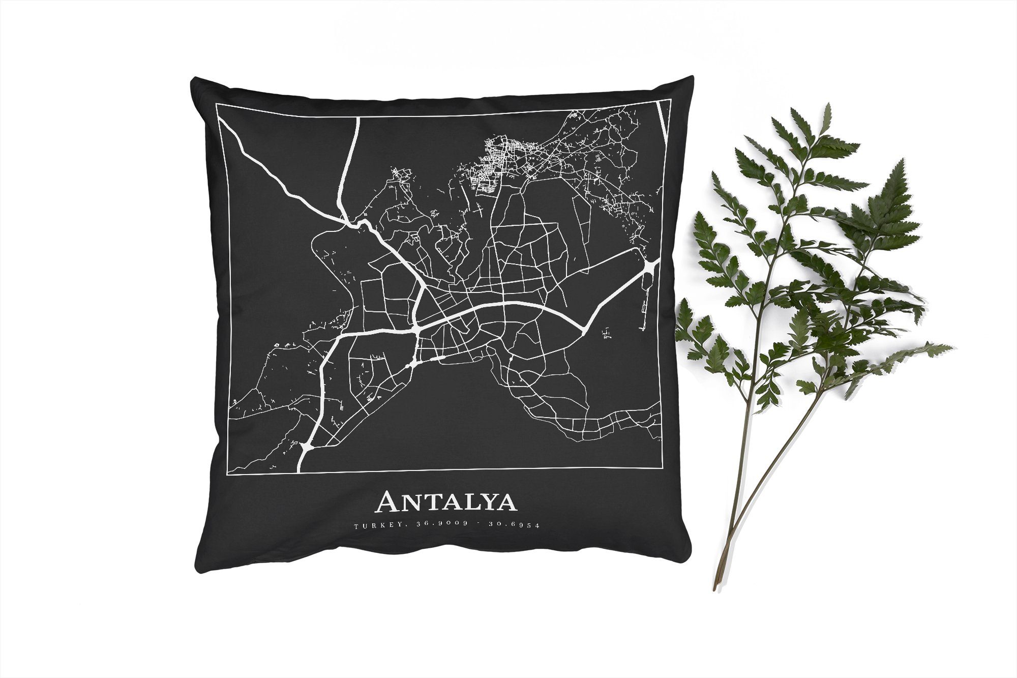 MuchoWow Dekokissen Karte - Antalya - Stadtplan, Zierkissen mit Füllung für Wohzimmer, Schlafzimmer, Deko, Sofakissen