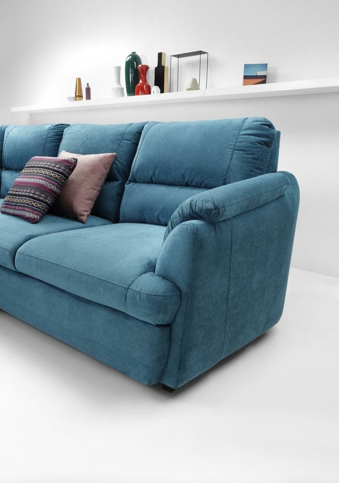 Couchs Neu Ecksofa, Design JVmoebel Couch Blau Stoff L-Form Sofas Bett Ecksofa Moderne