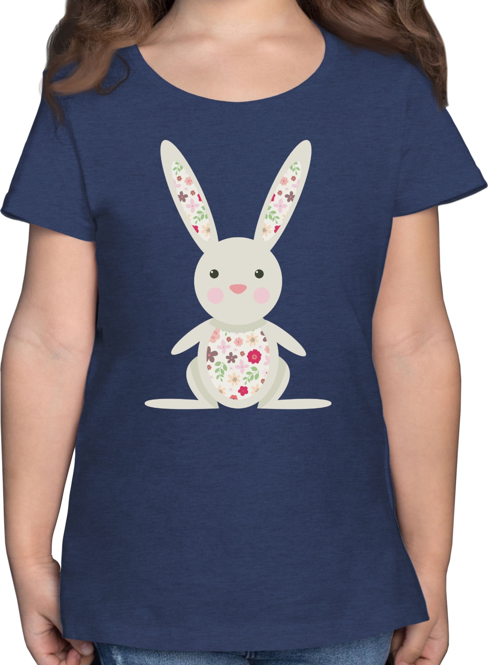 Shirtracer T-Shirt Süßer Hase Frühlingstiere Geschenk Ostern 2 Dunkelblau Meliert